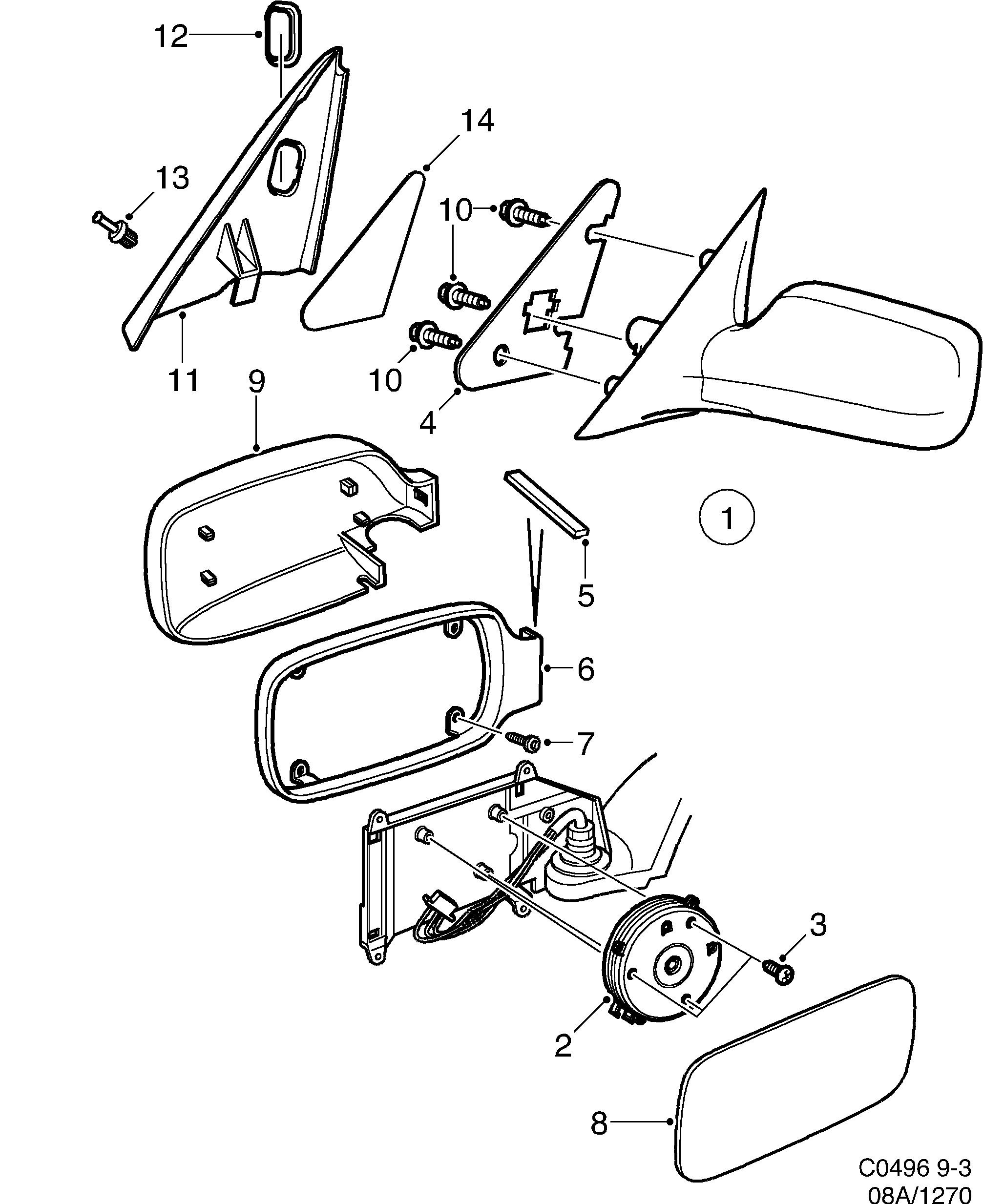 Saab 9-3 (9400) External mirror diagram