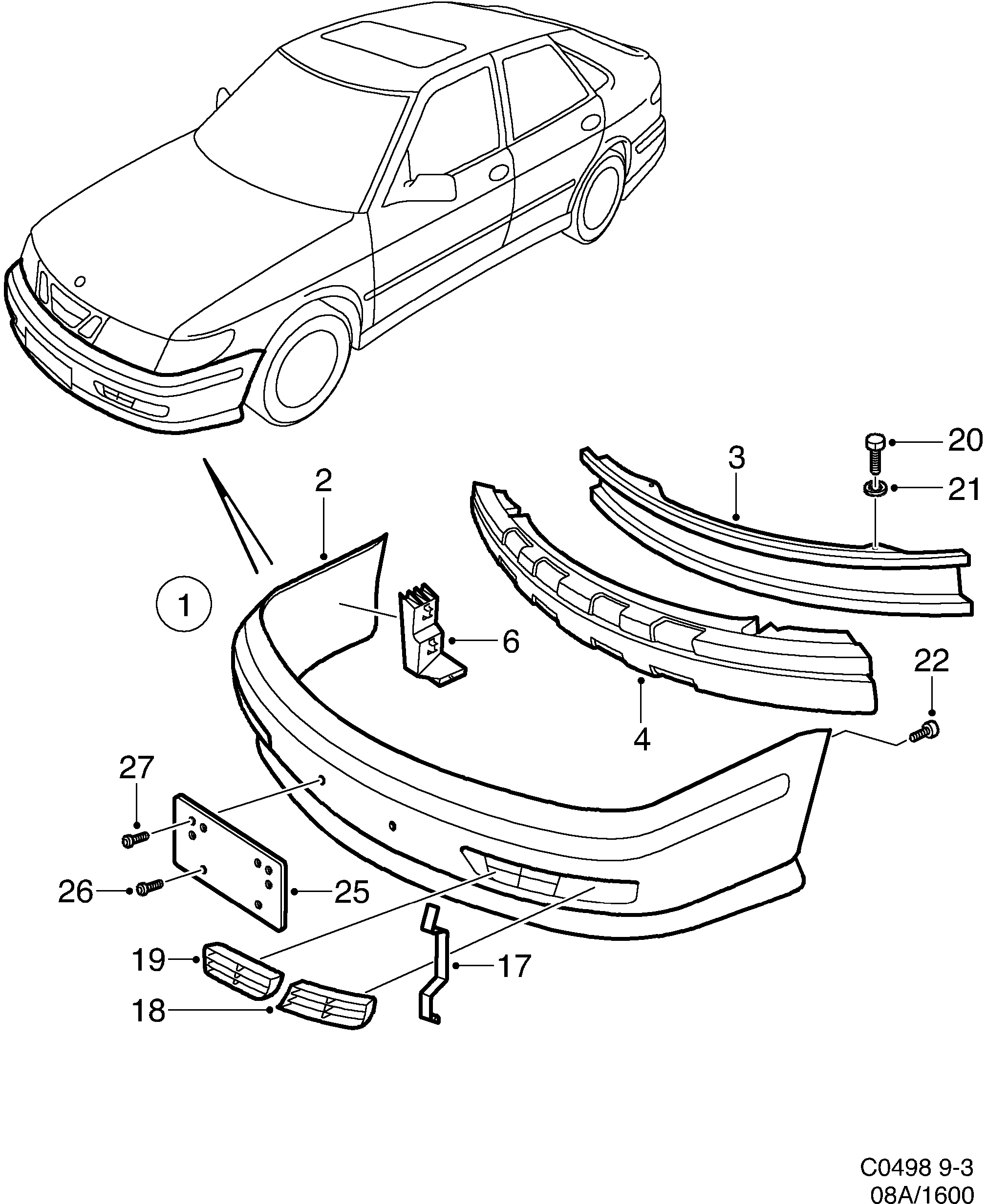 Saab 9-3 (9400) Bumper, front Standard diagram