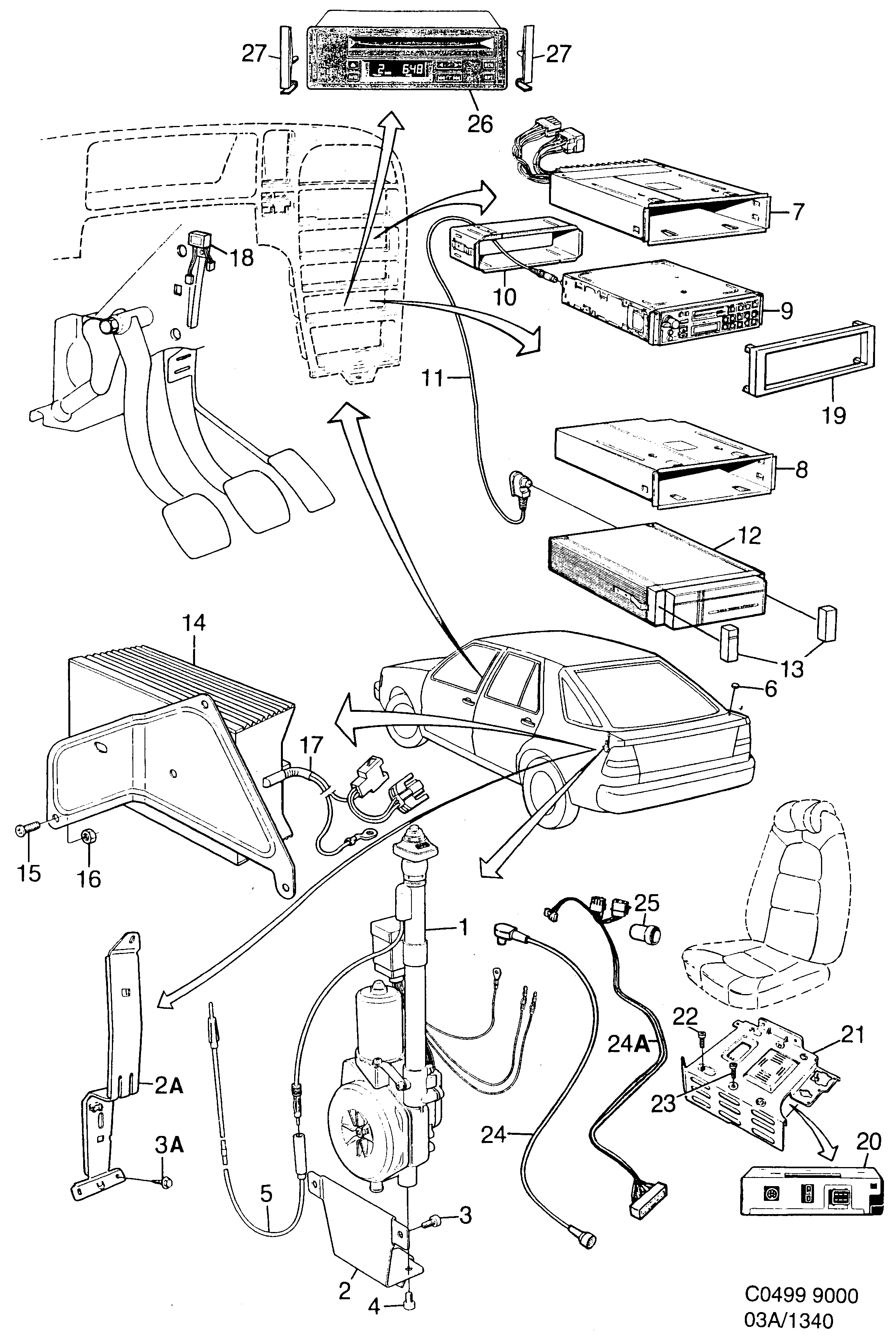 Saab 9000 Radio, electrical aerial diagram