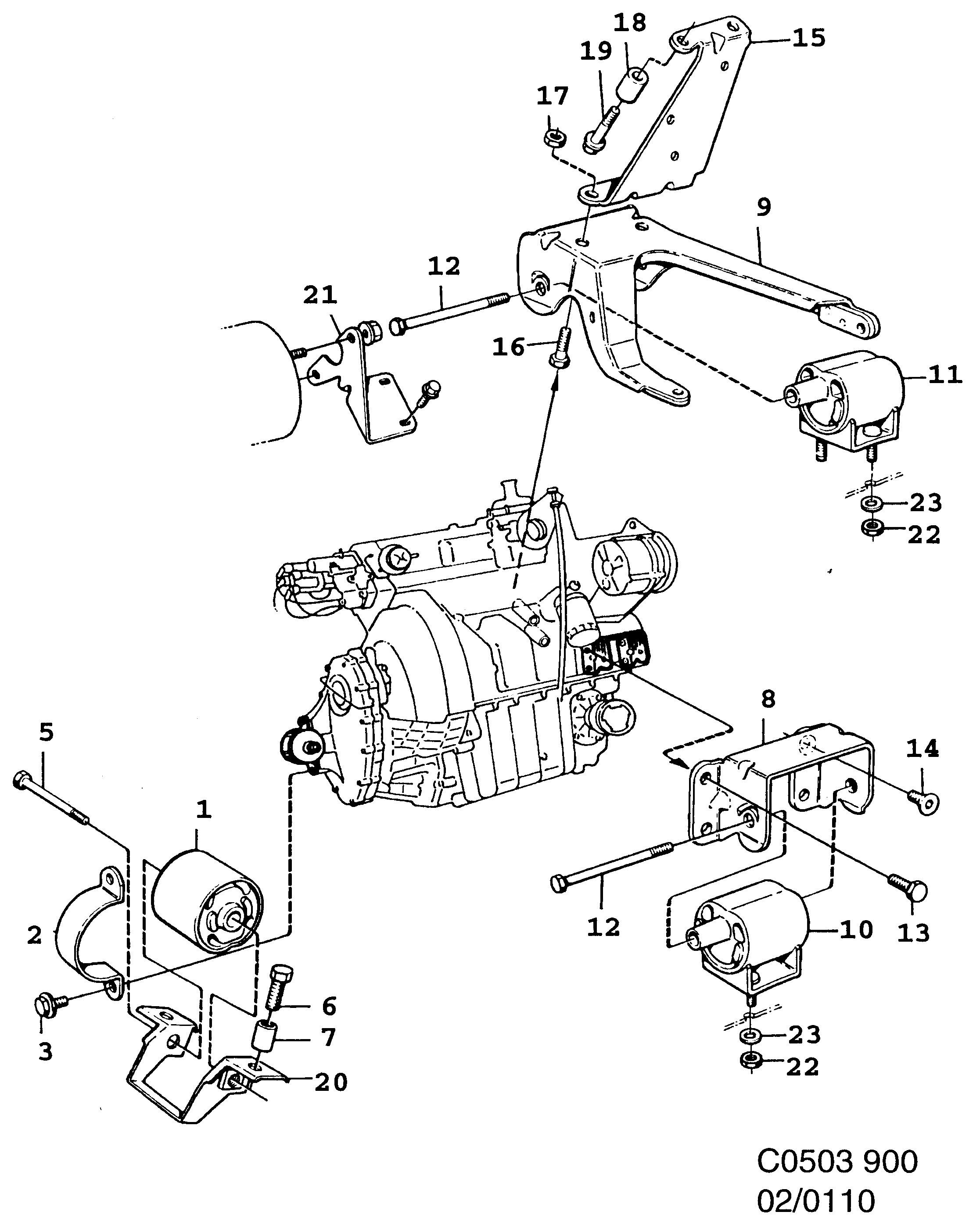 Saab 900 Engine suspension diagram