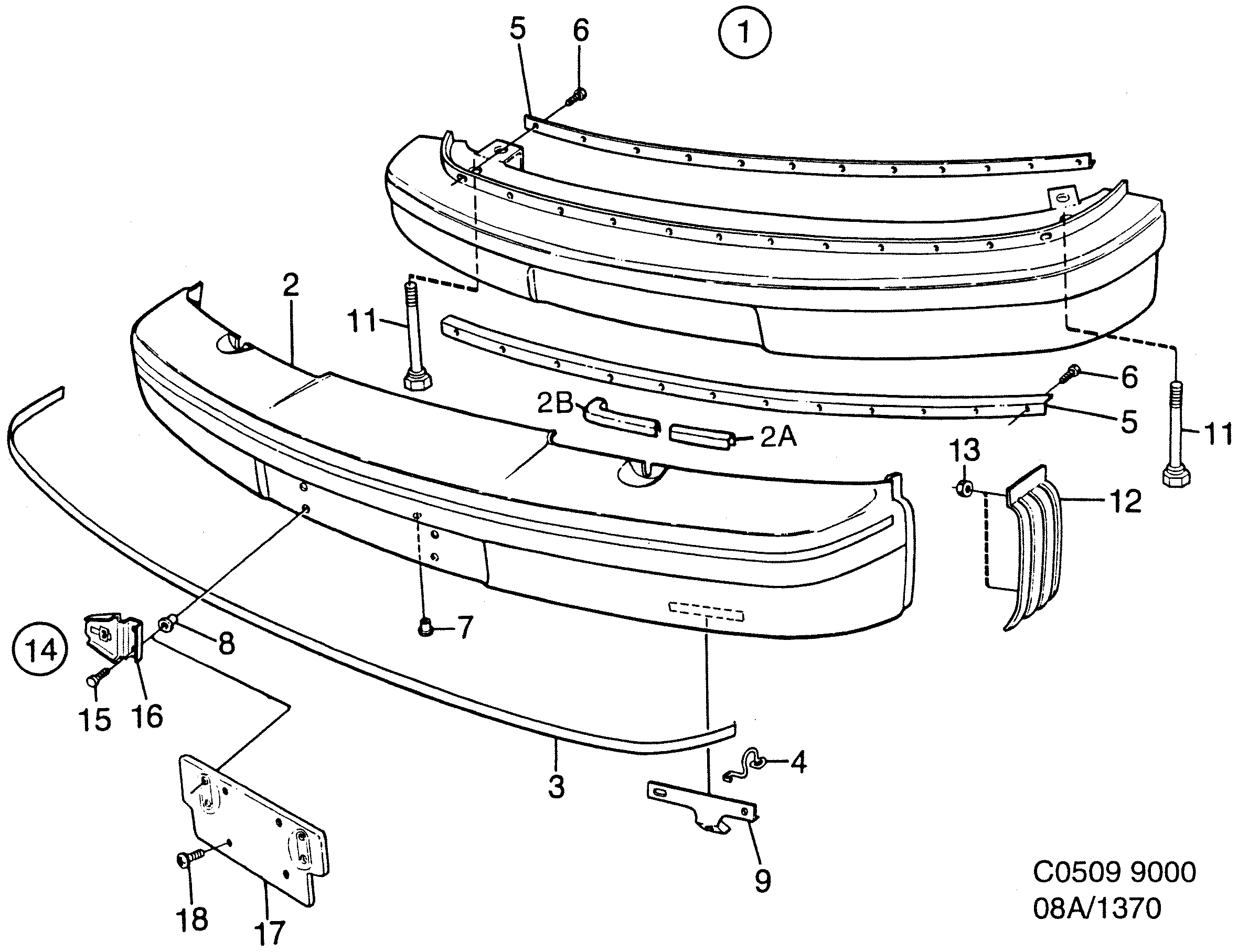 Saab 9000 Bumper, front diagram