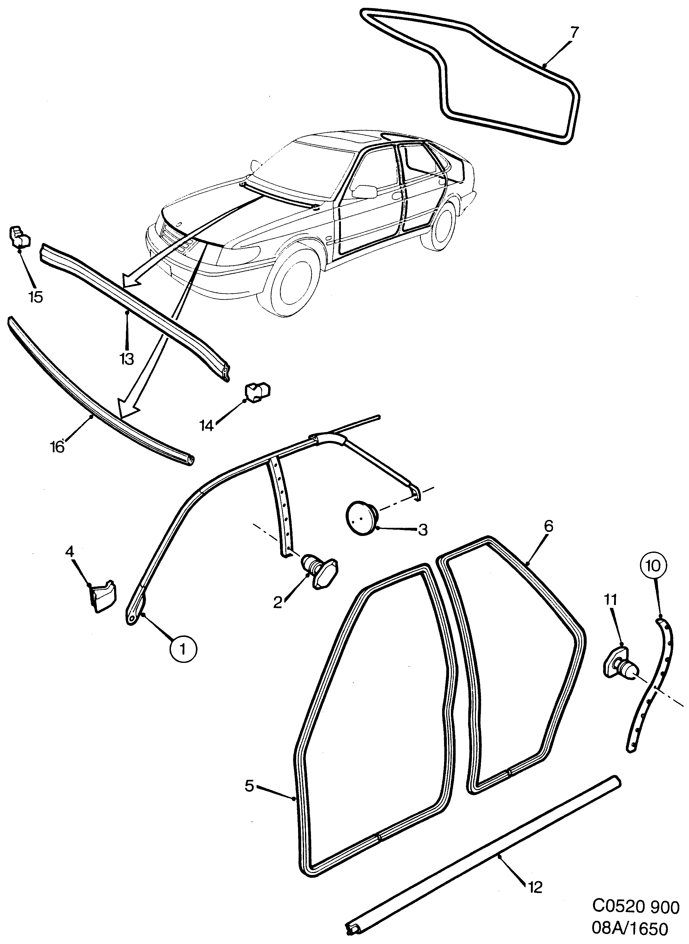 Saab 900 Other sealings diagram