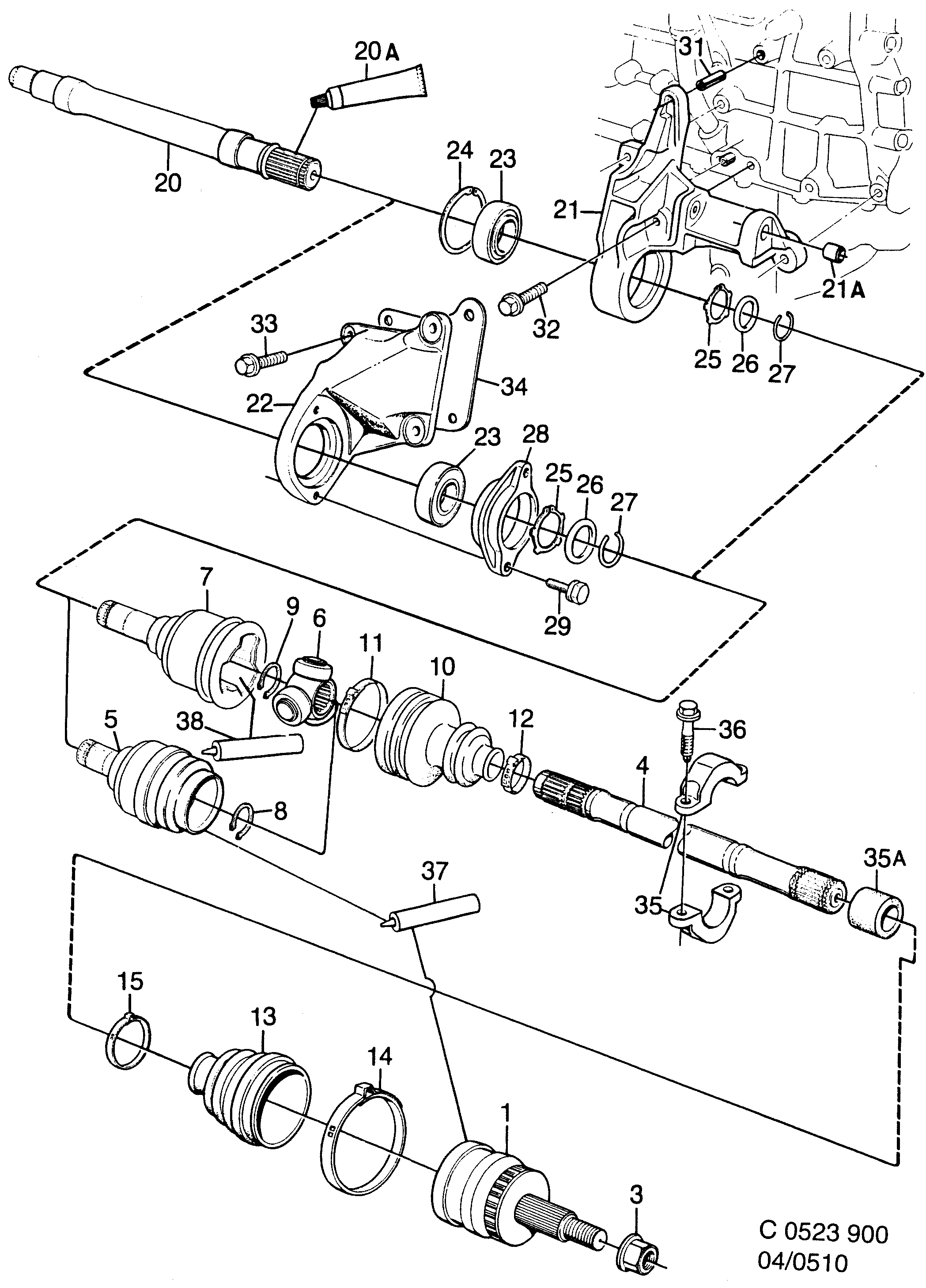 Saab 900 Outer universal joint diagram