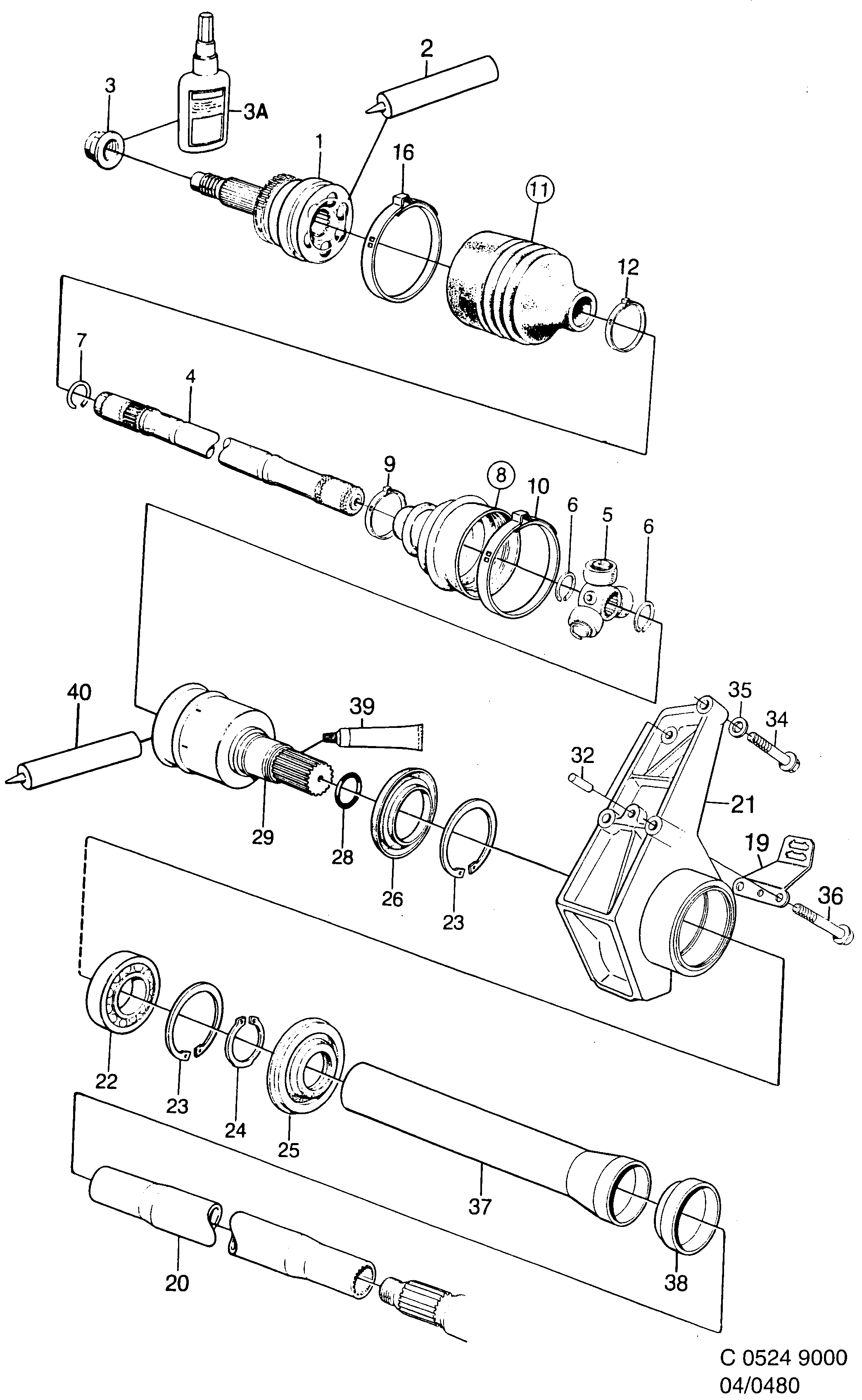 Saab 9000 Outer universal joint diagram