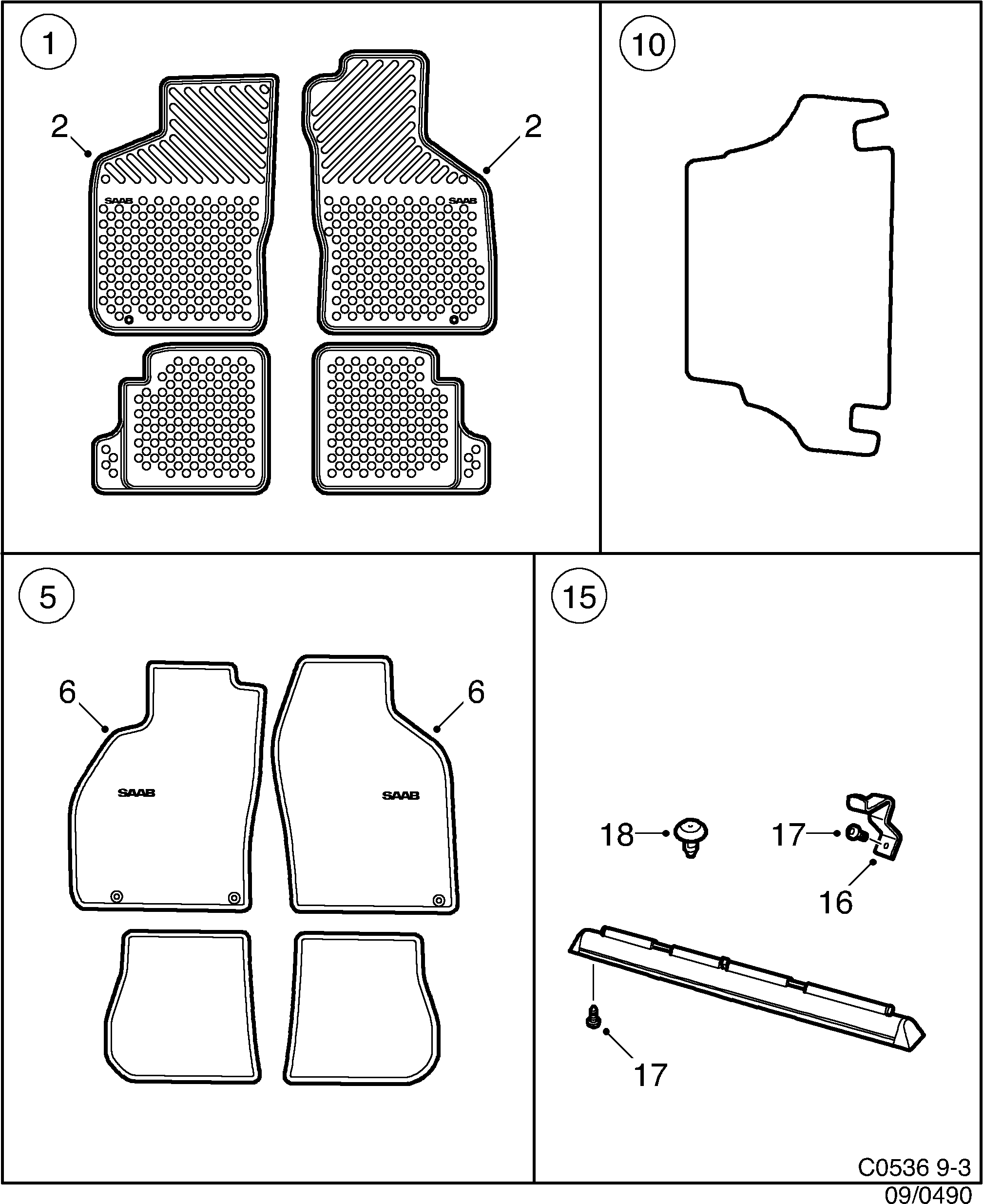 Saab 9-3 (9400) Carpet Sun blind diagram