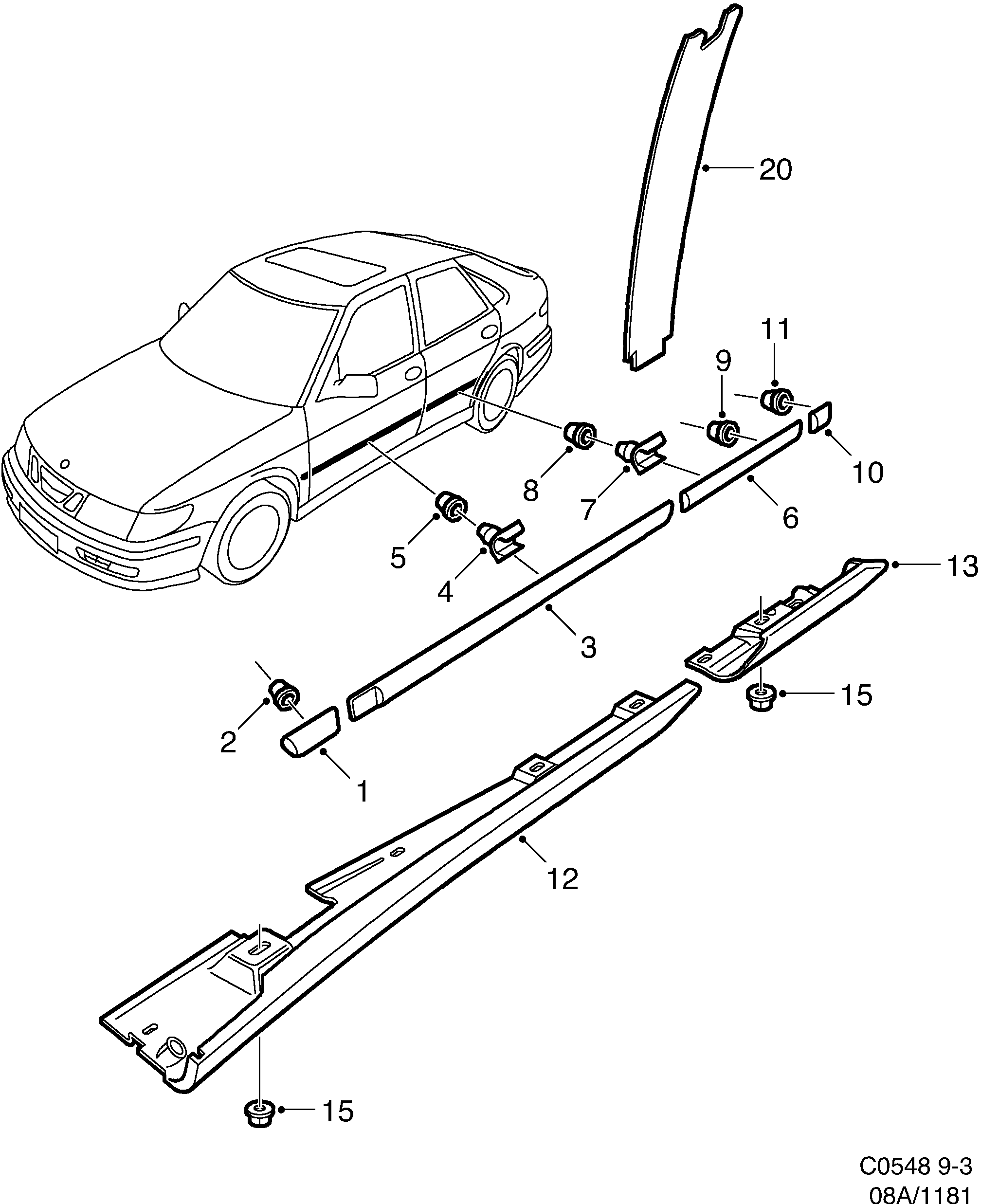 Saab 9-3 (9400) Decor Standard diagram