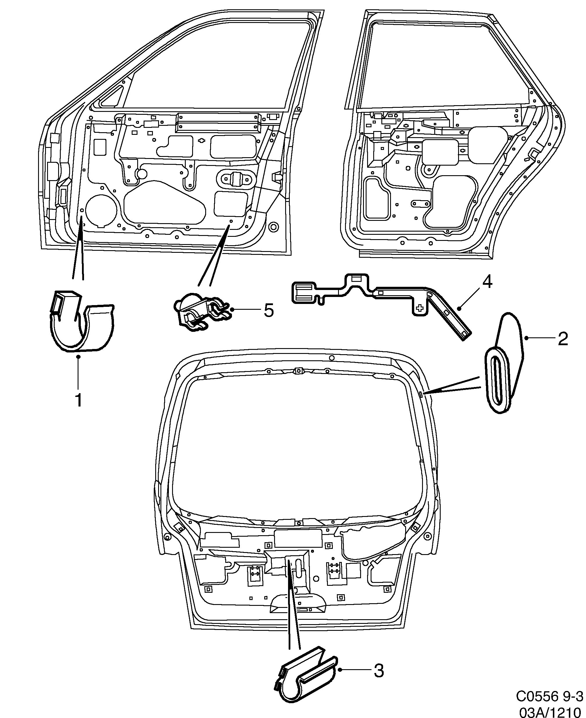 Saab 9-3 (9400) Mounting details Doors diagram