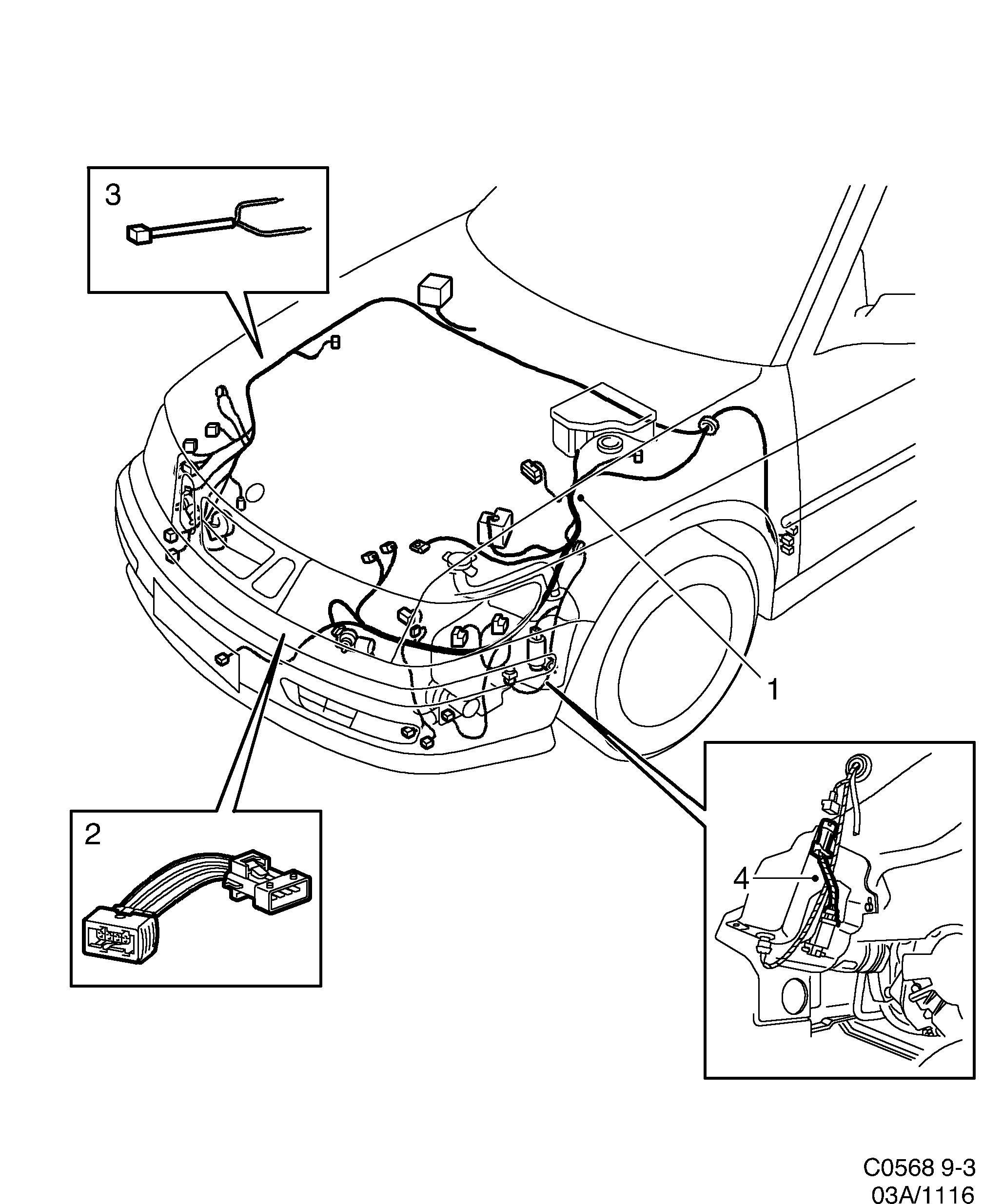 Saab 9-3 (9400) Front diagram