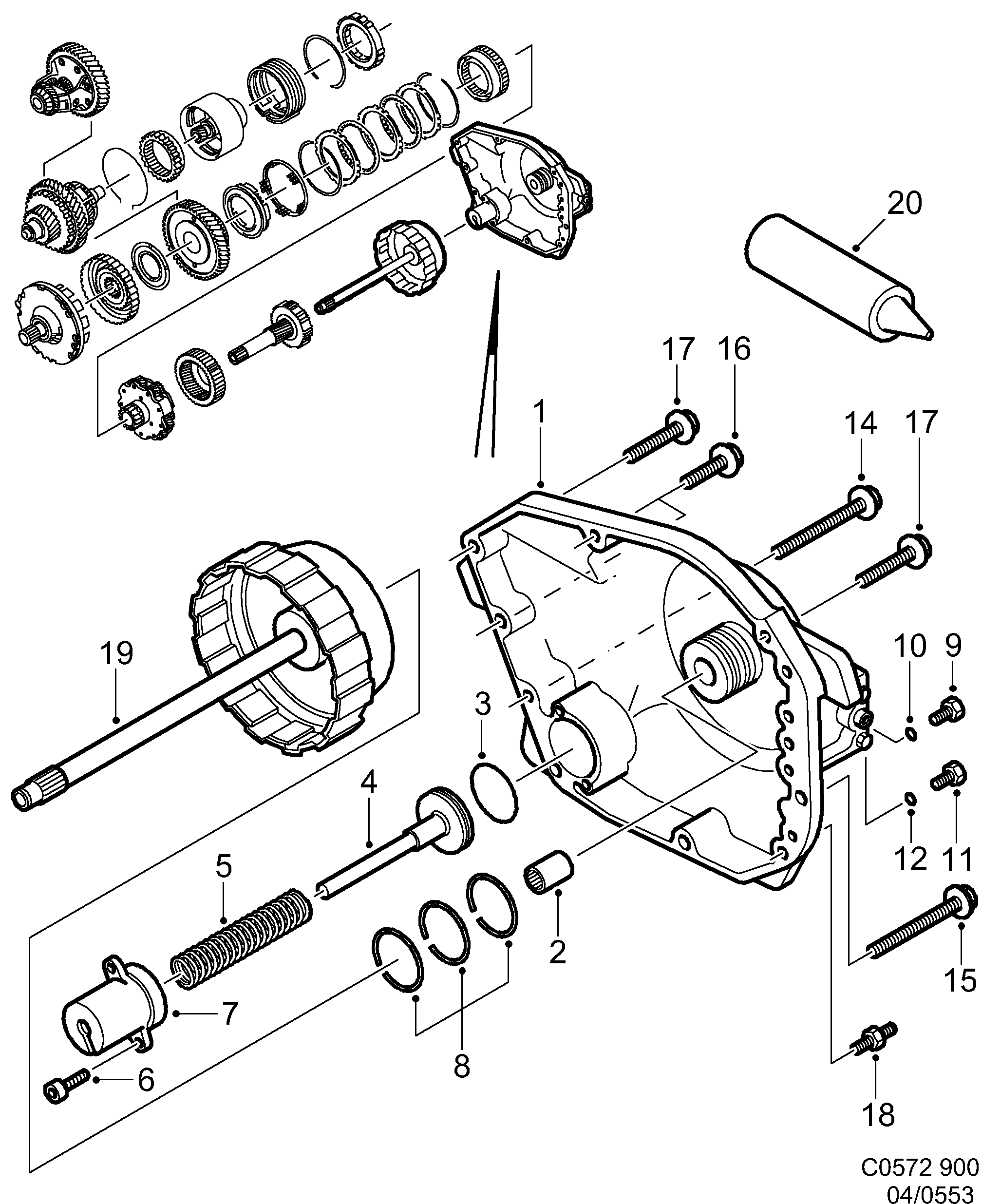 Saab 900 End cover diagram