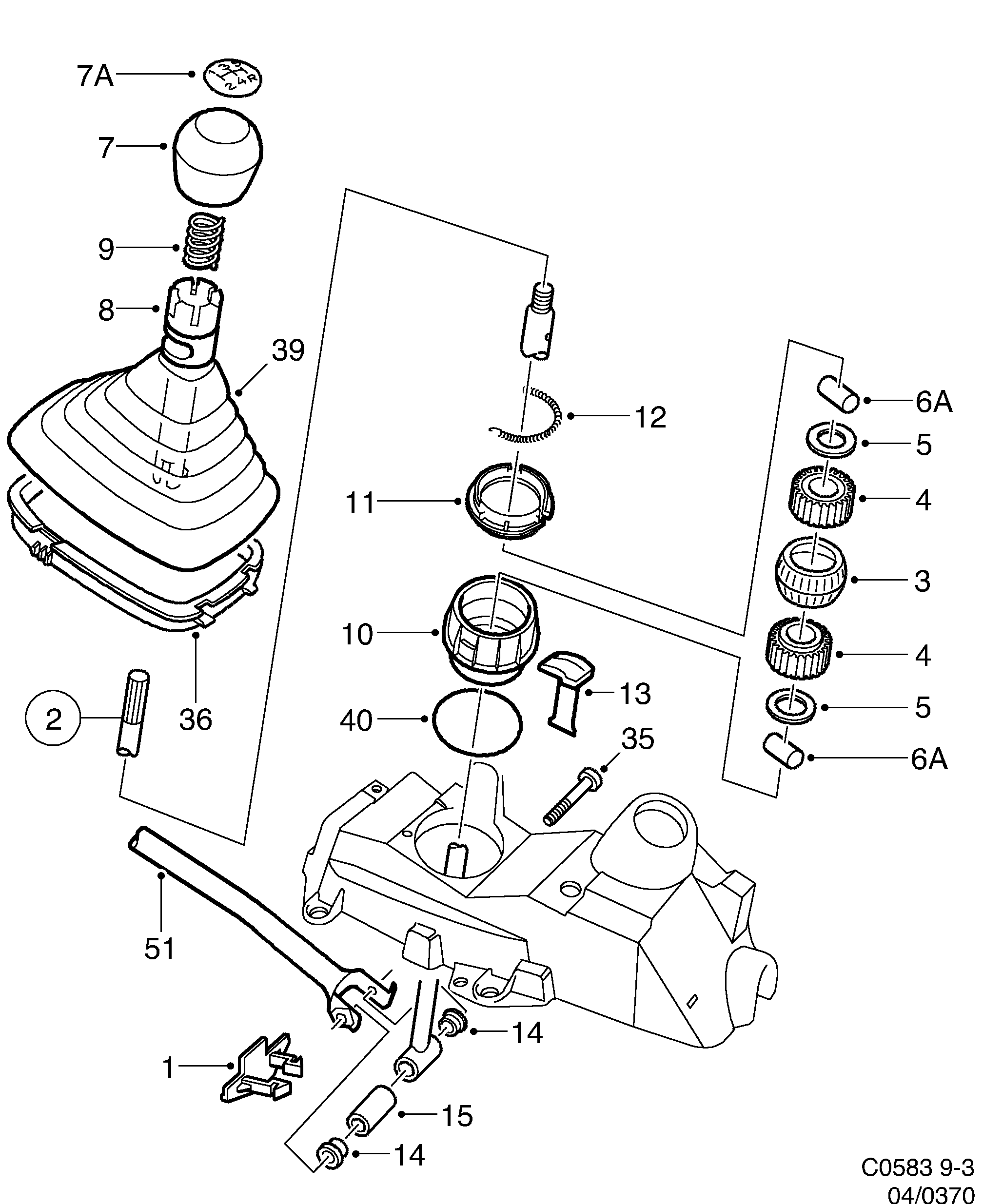 Saab 9-3 (9400) Gear shift lever diagram