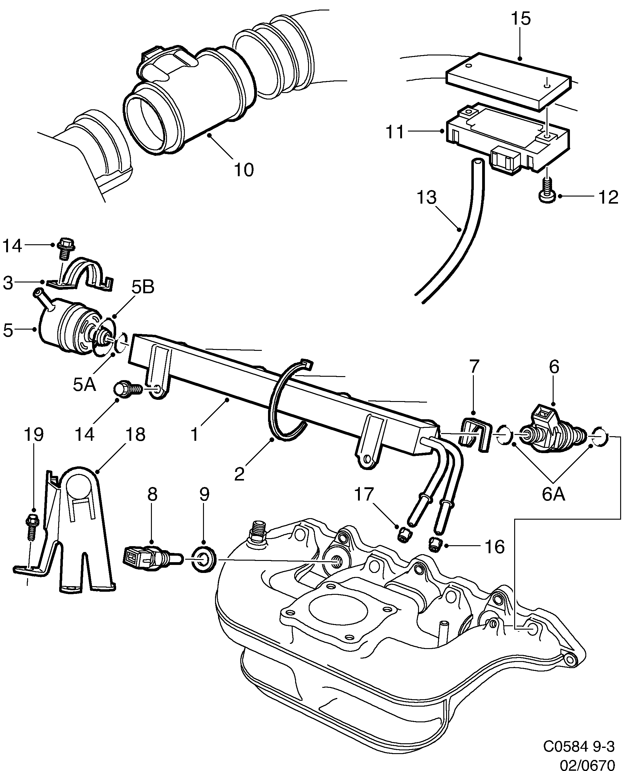 Saab 9-3 (9400) Fuel rail diagram