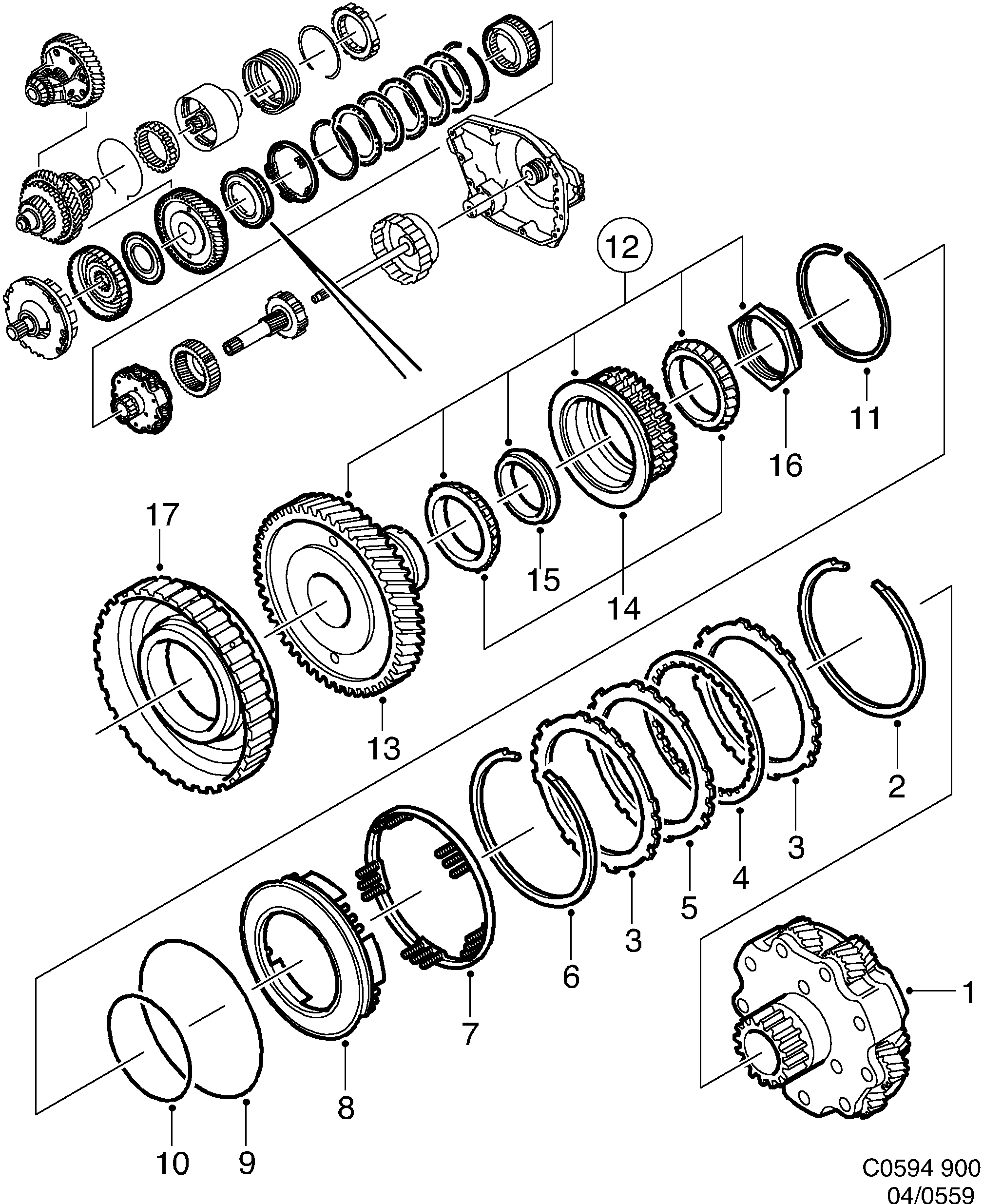 Saab 900 Freewheel F2 and brake B3 diagram