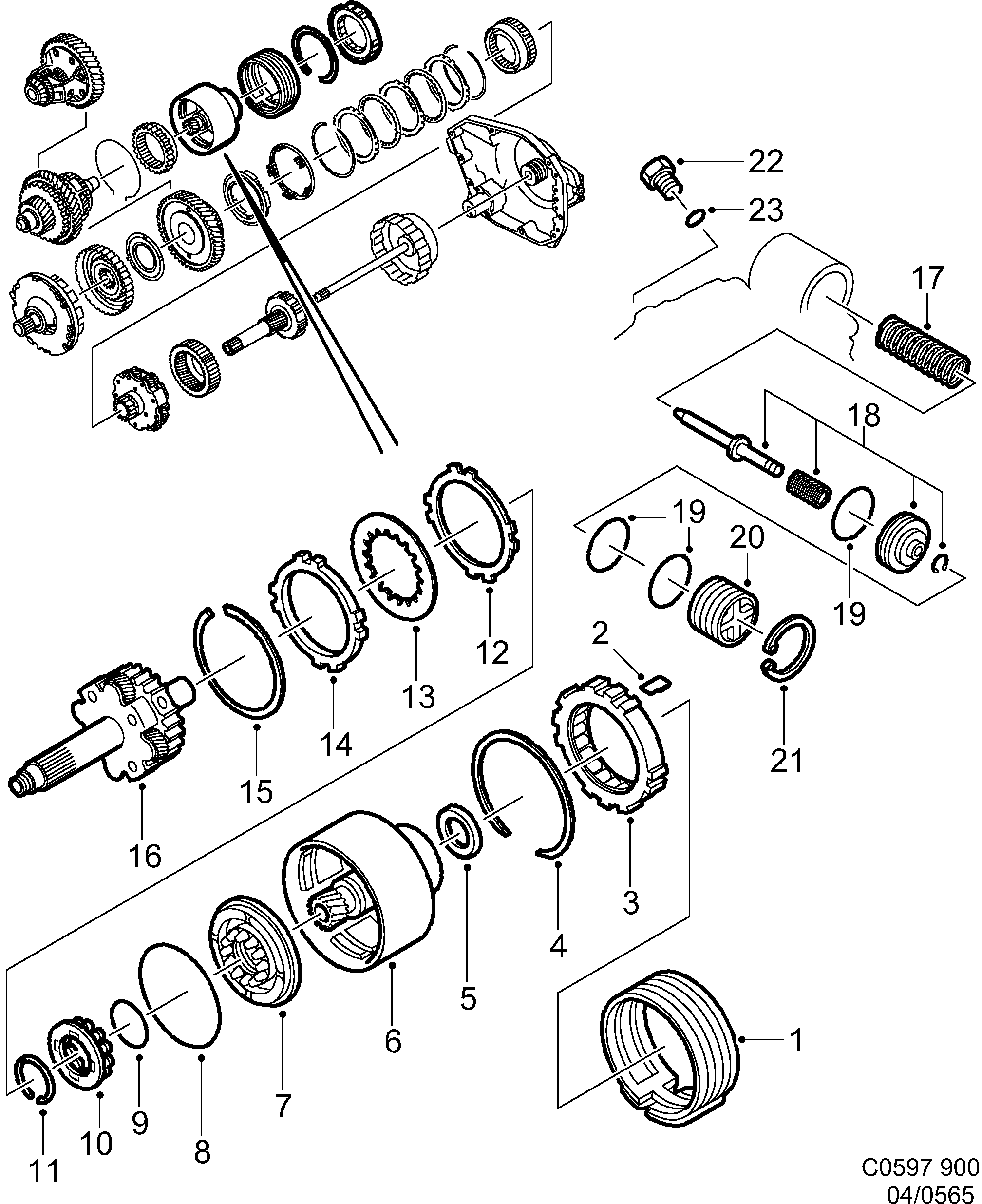 Saab 900 Clutch C3 and freewheel F3 Brake B4 diagram