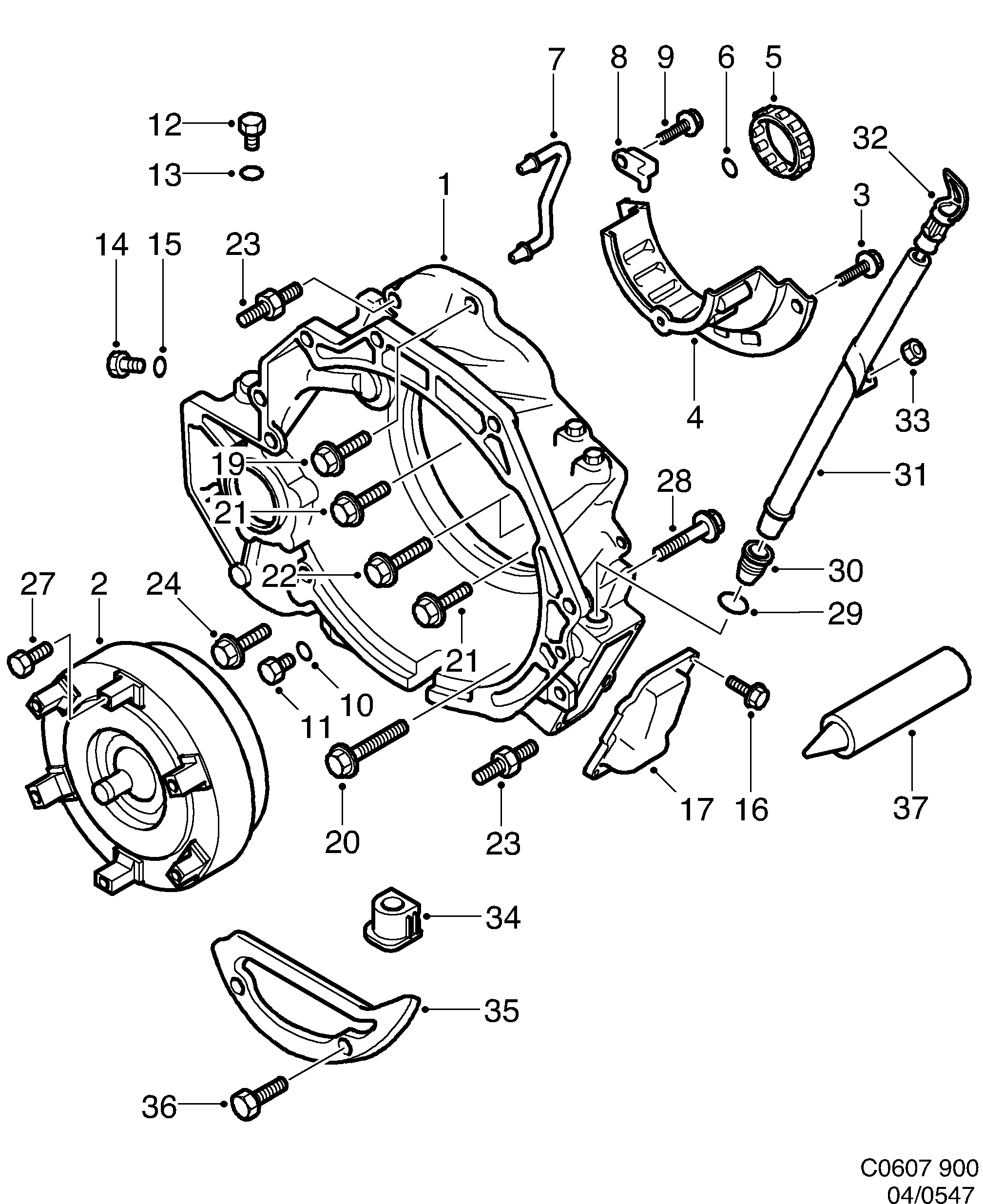 Saab 900 Converter shell Torque converter diagram