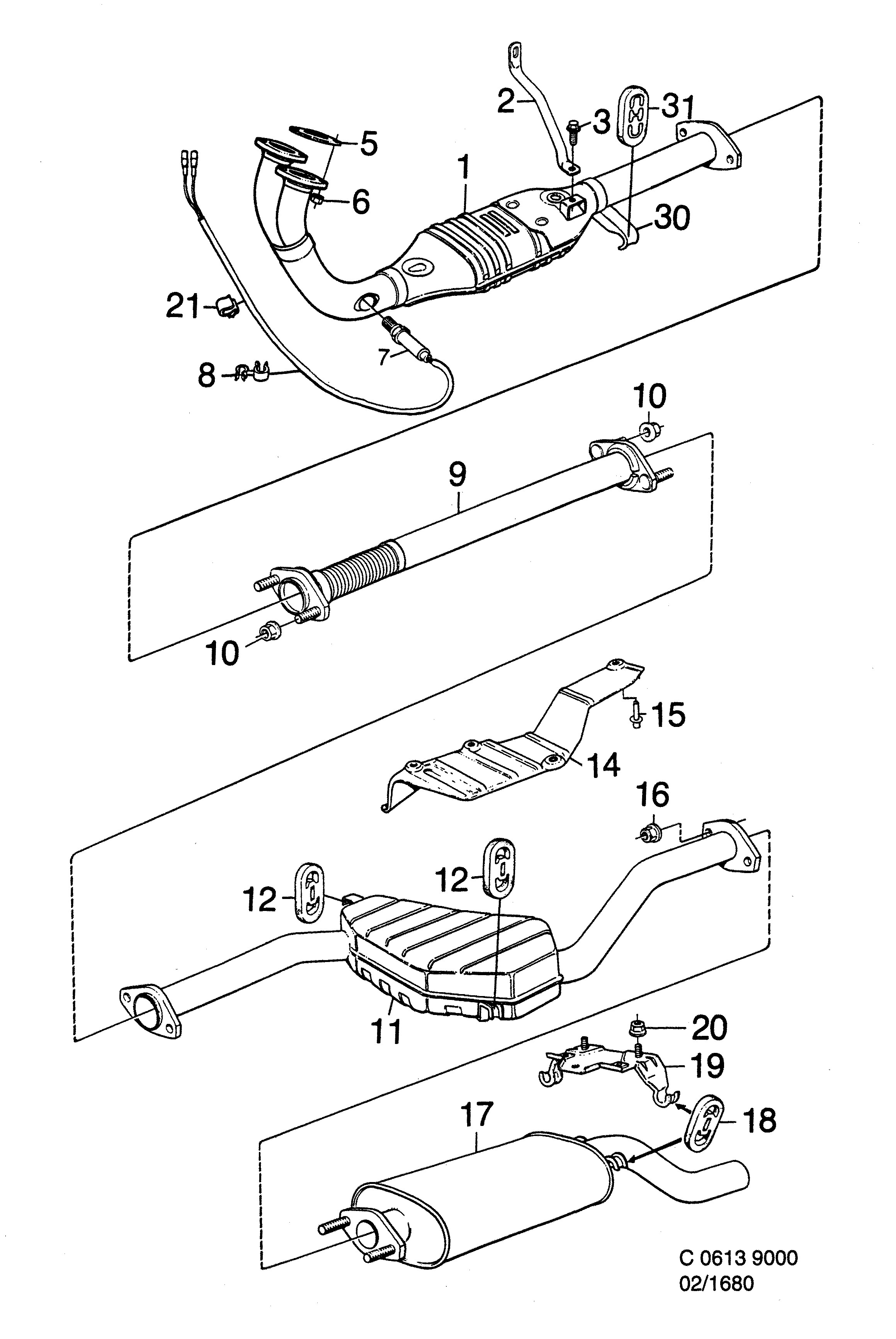Saab 9000 Exhaust system Front placed converter diagram