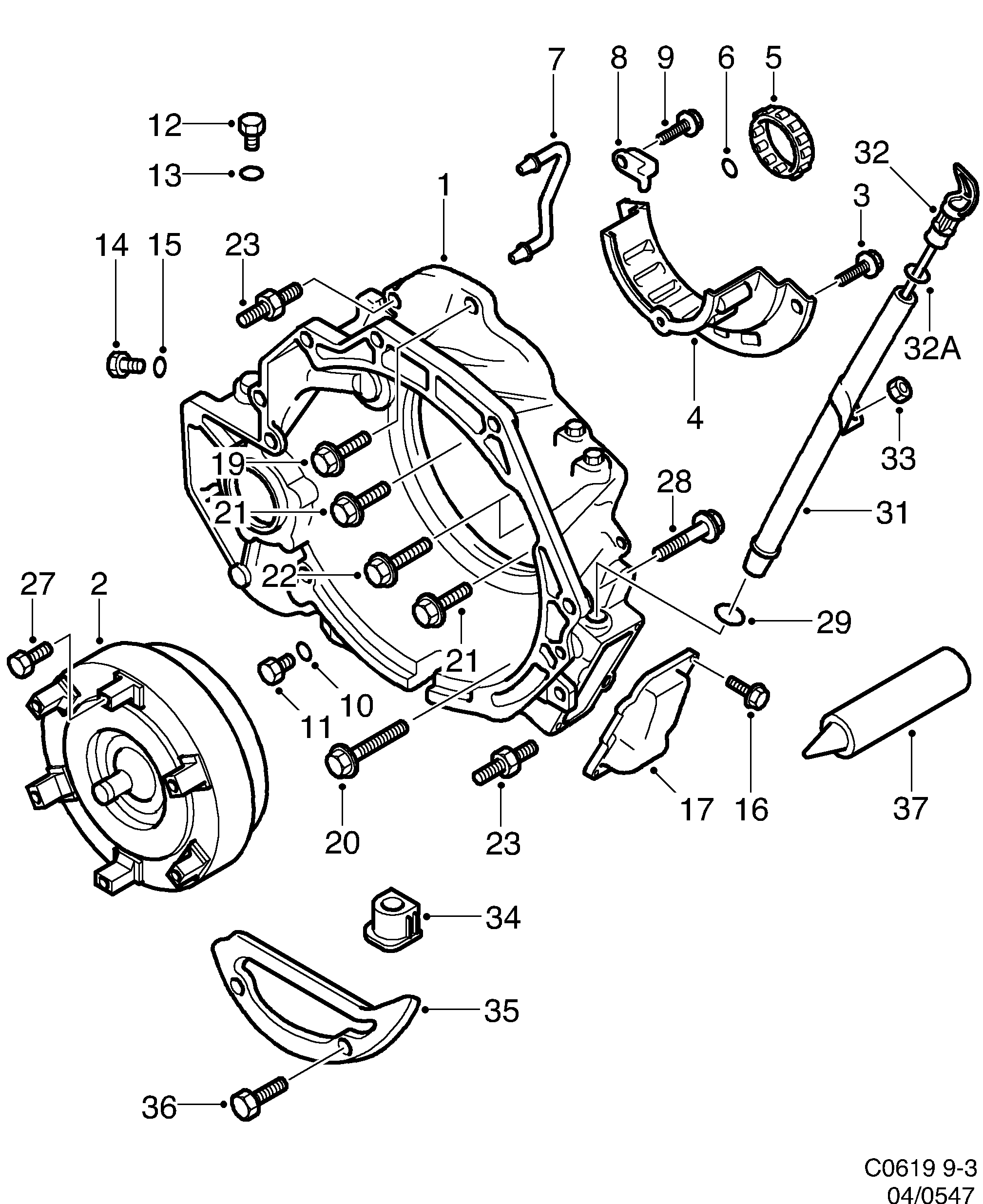 Saab 9-3 (9400) Converter shell Torque converter diagram