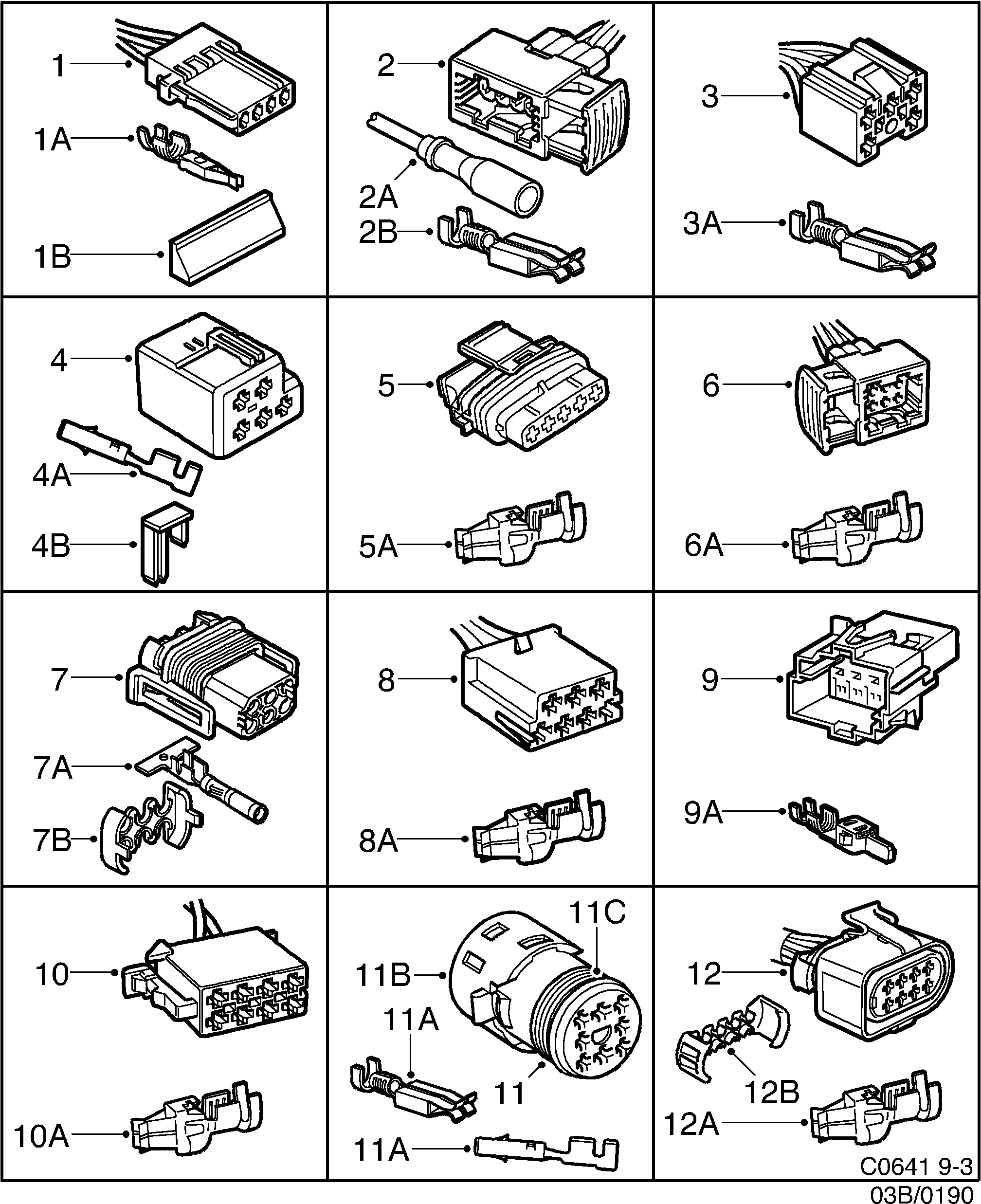 Saab 9-3 (9400) Connector housing etc 4-pin-8-pin diagram