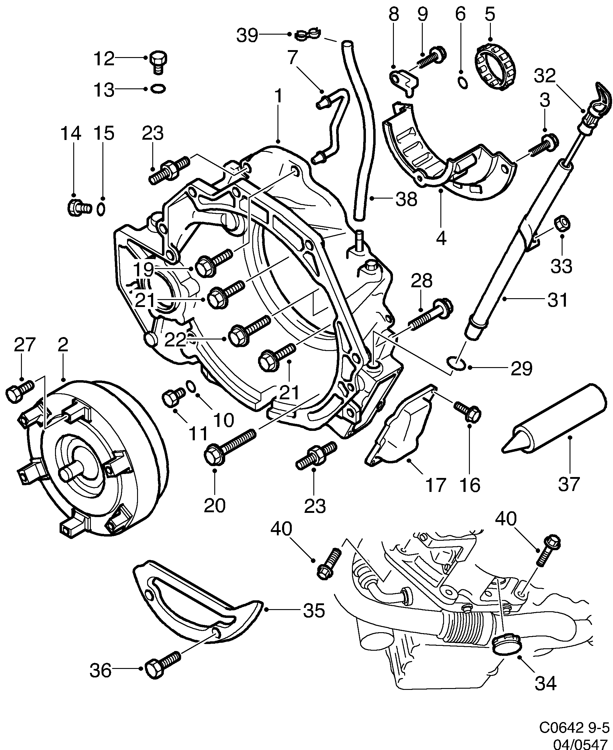 Saab 9-5 (9600) Converter shell Torque converter diagram