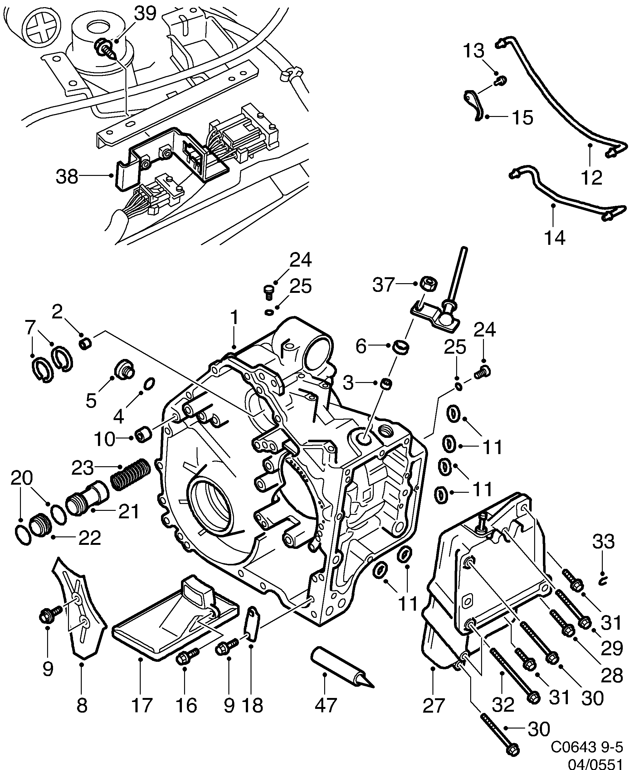 Saab 9-5 (9600) Gear box case, cover diagram