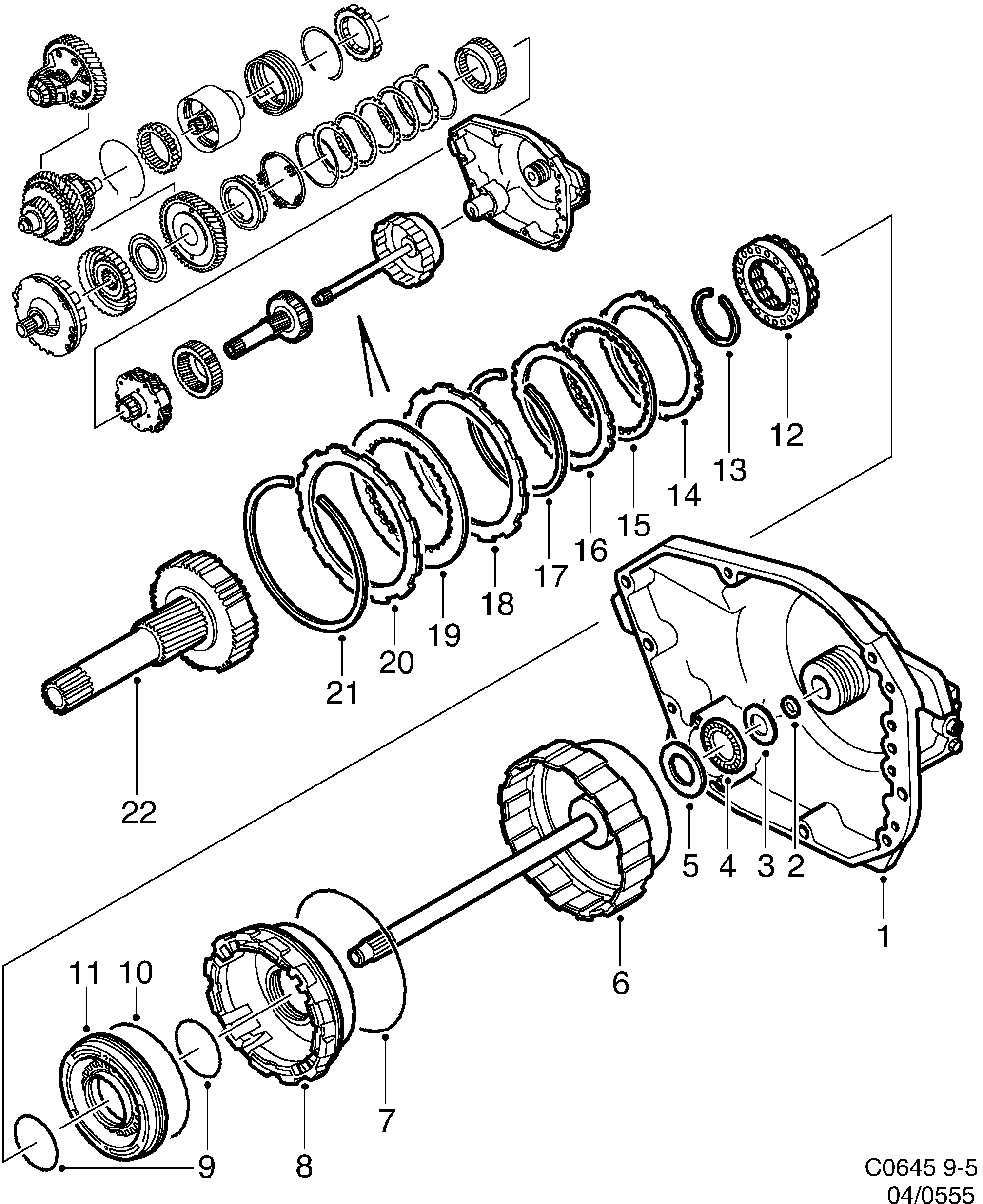 Saab 9-5 (9600) Clutch C1 Clutch C2 diagram