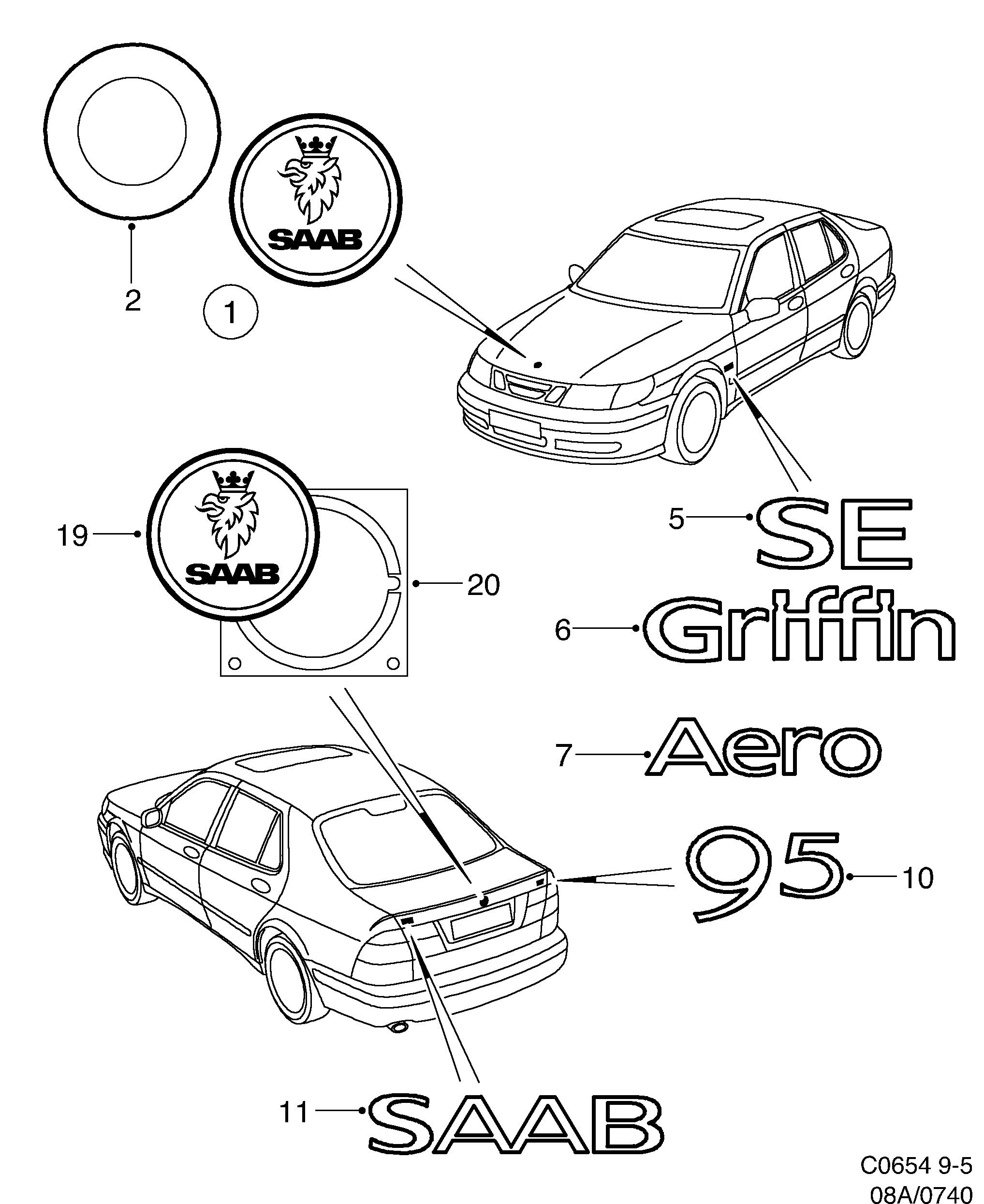 Saab 9-5 (9600) Emblem diagram