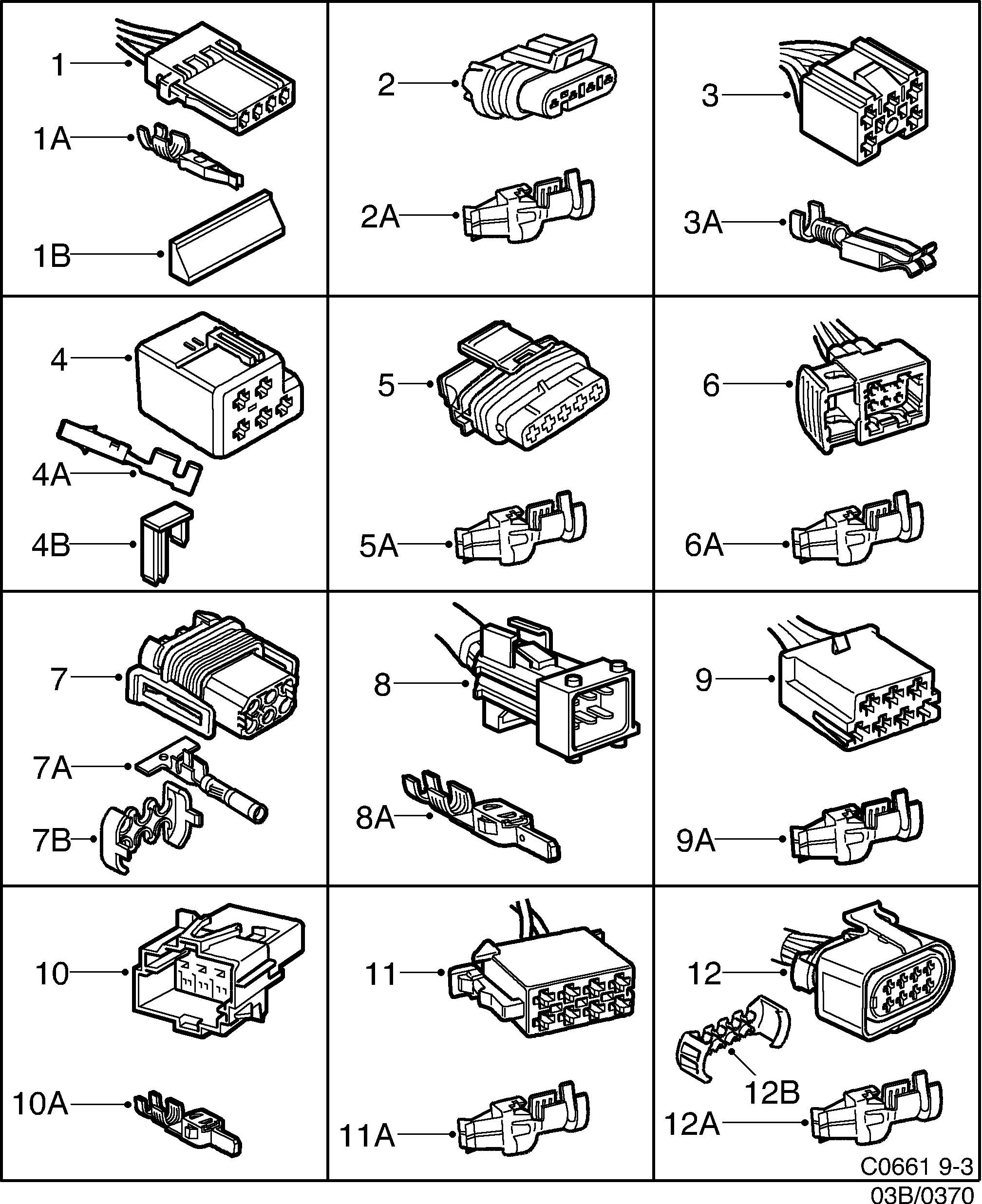 Saab 9-3 (9400) Connector housing etc 4-pin-8-pin diagram