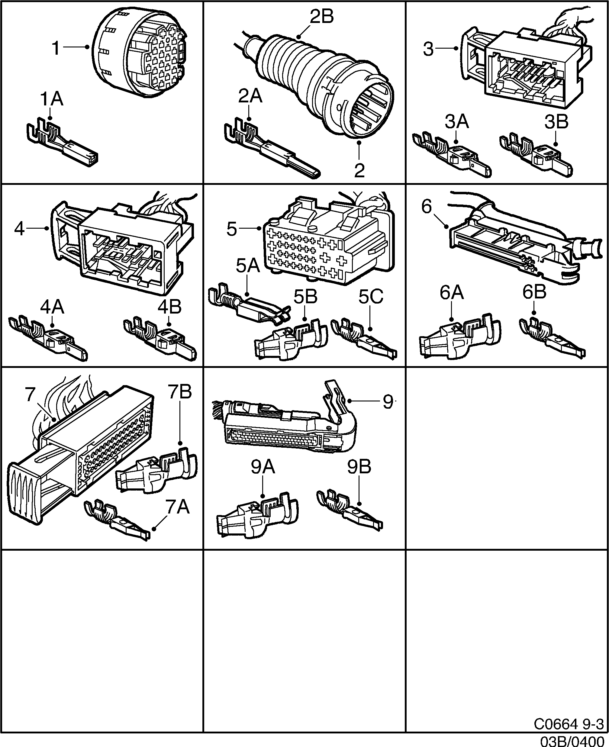 Saab 9-3 (9400) Connector housing etc 27-pin- diagram