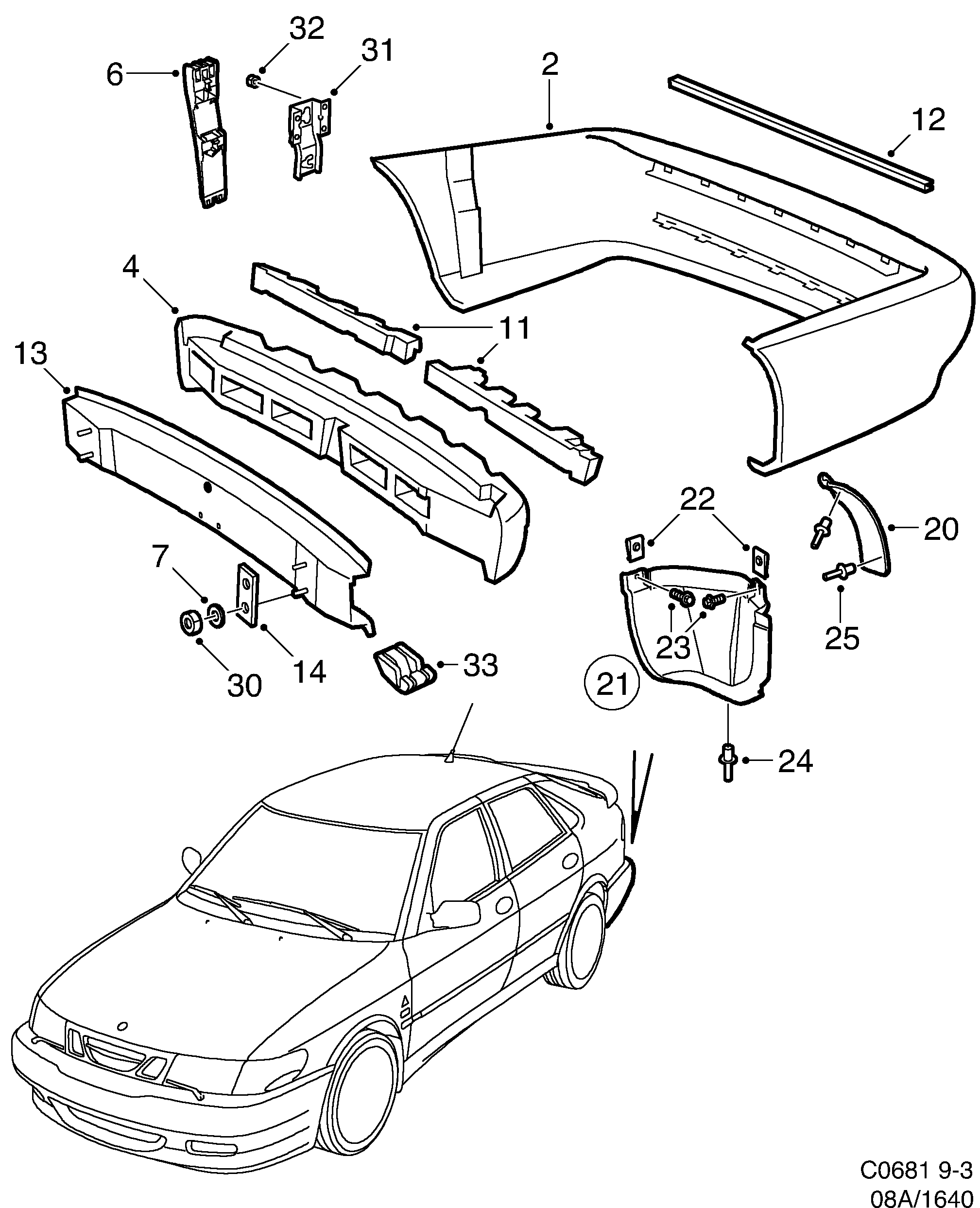 Saab 9-3 (9400) Bumper, rear diagram
