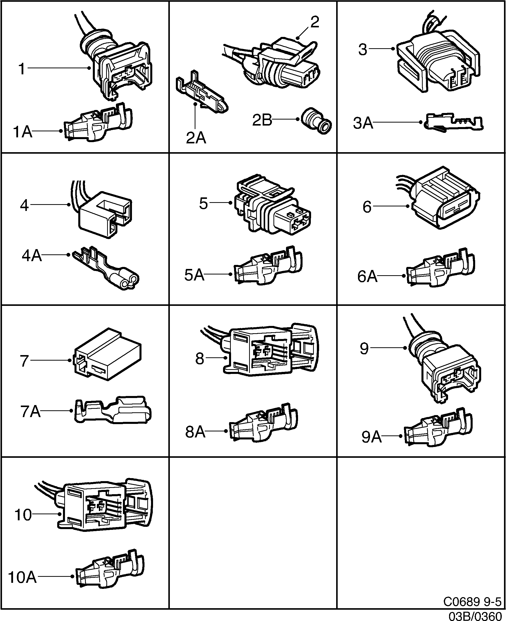 Saab 9-5 (9600) Connector housing etc 2-pin-2-pin diagram