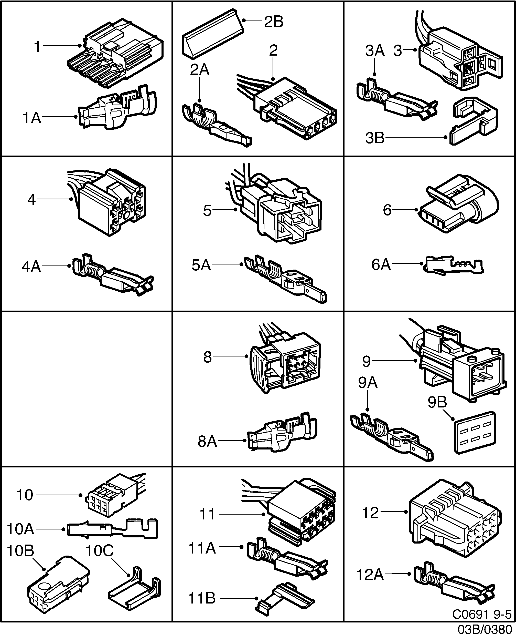 Saab 9-5 (9600) Connector housing etc 4-pin-8-pin diagram