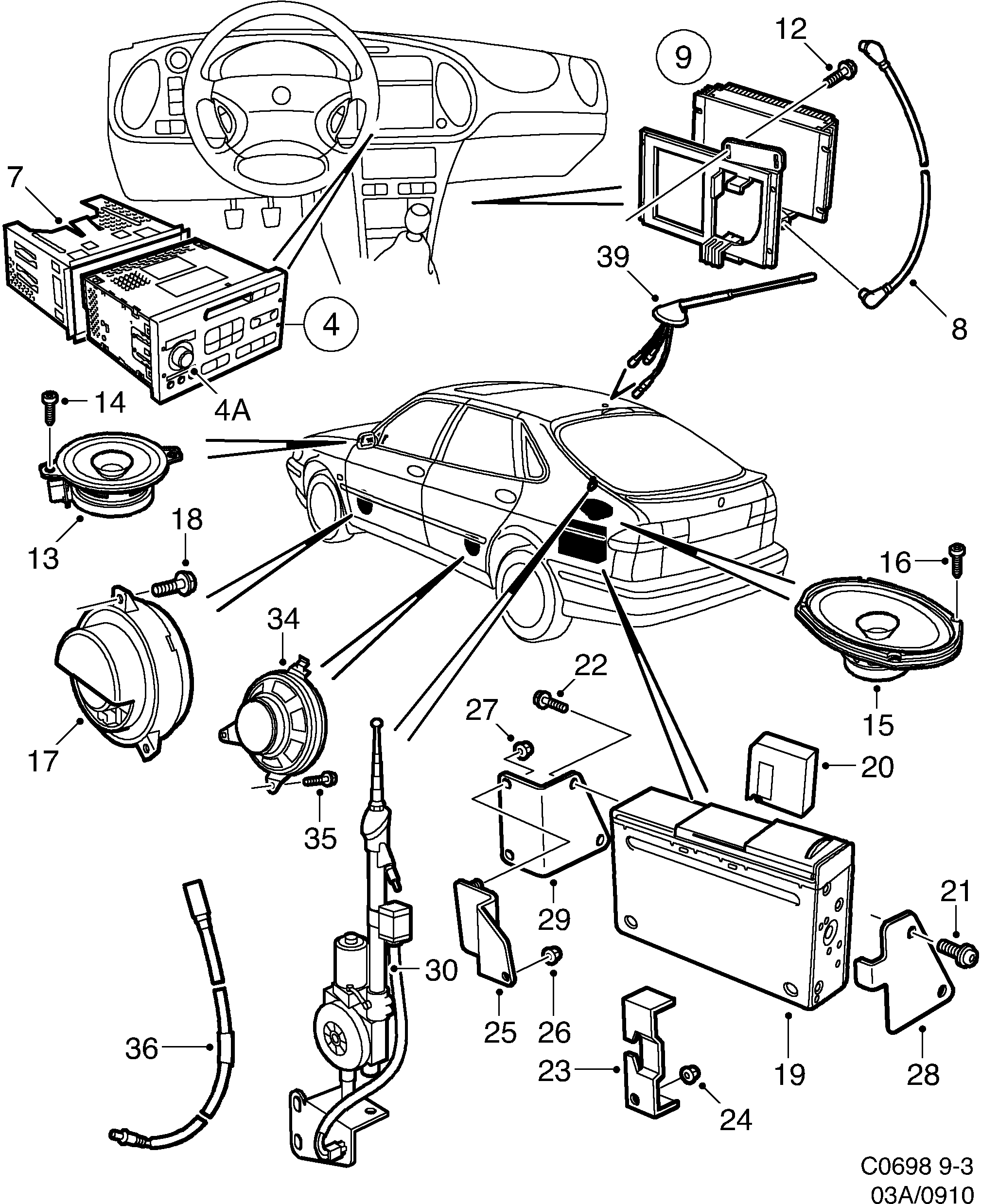 Saab 9-3 (9400) Audio system diagram