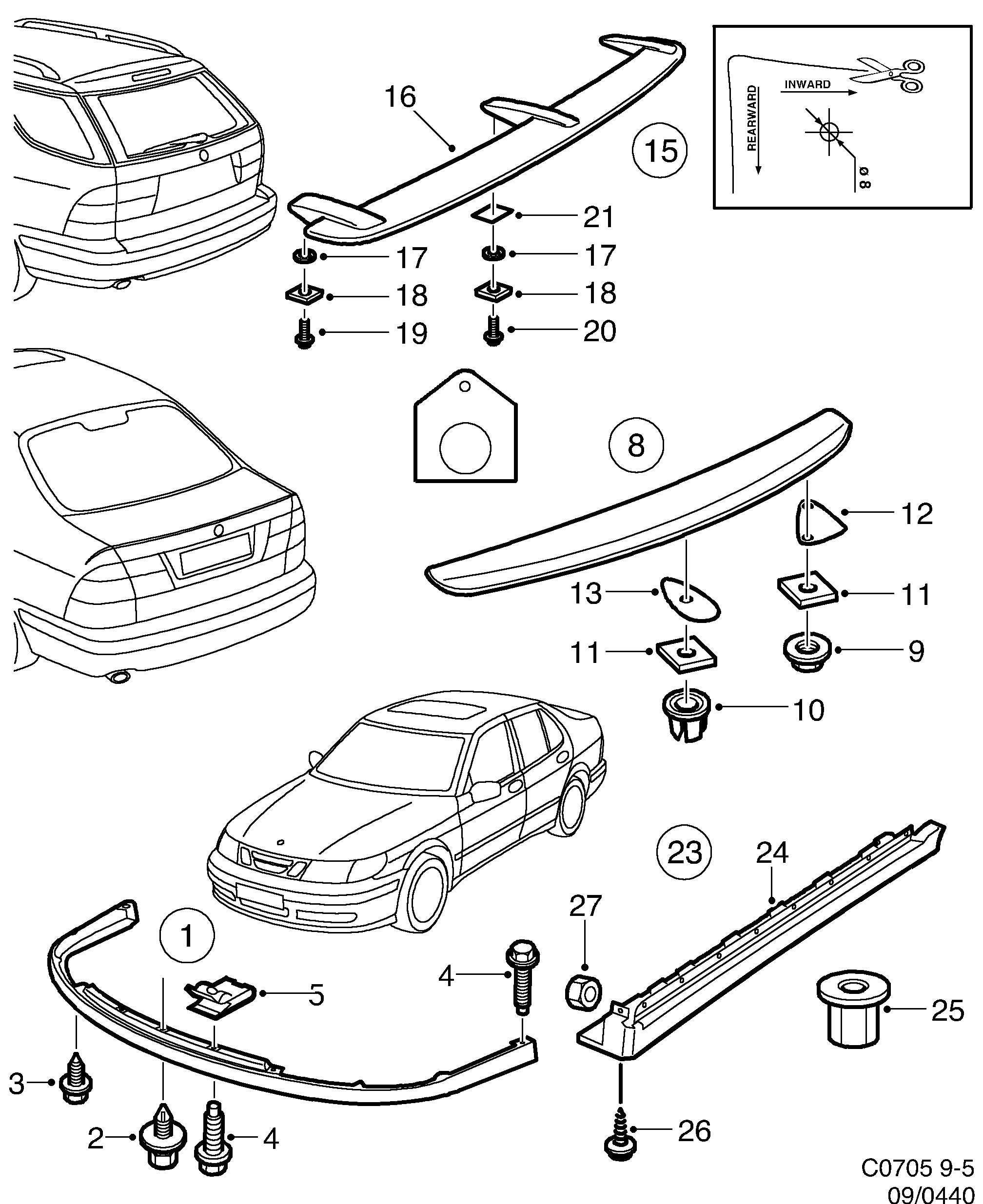 Saab 9-5 (9600) Spoiler Sill cover diagram