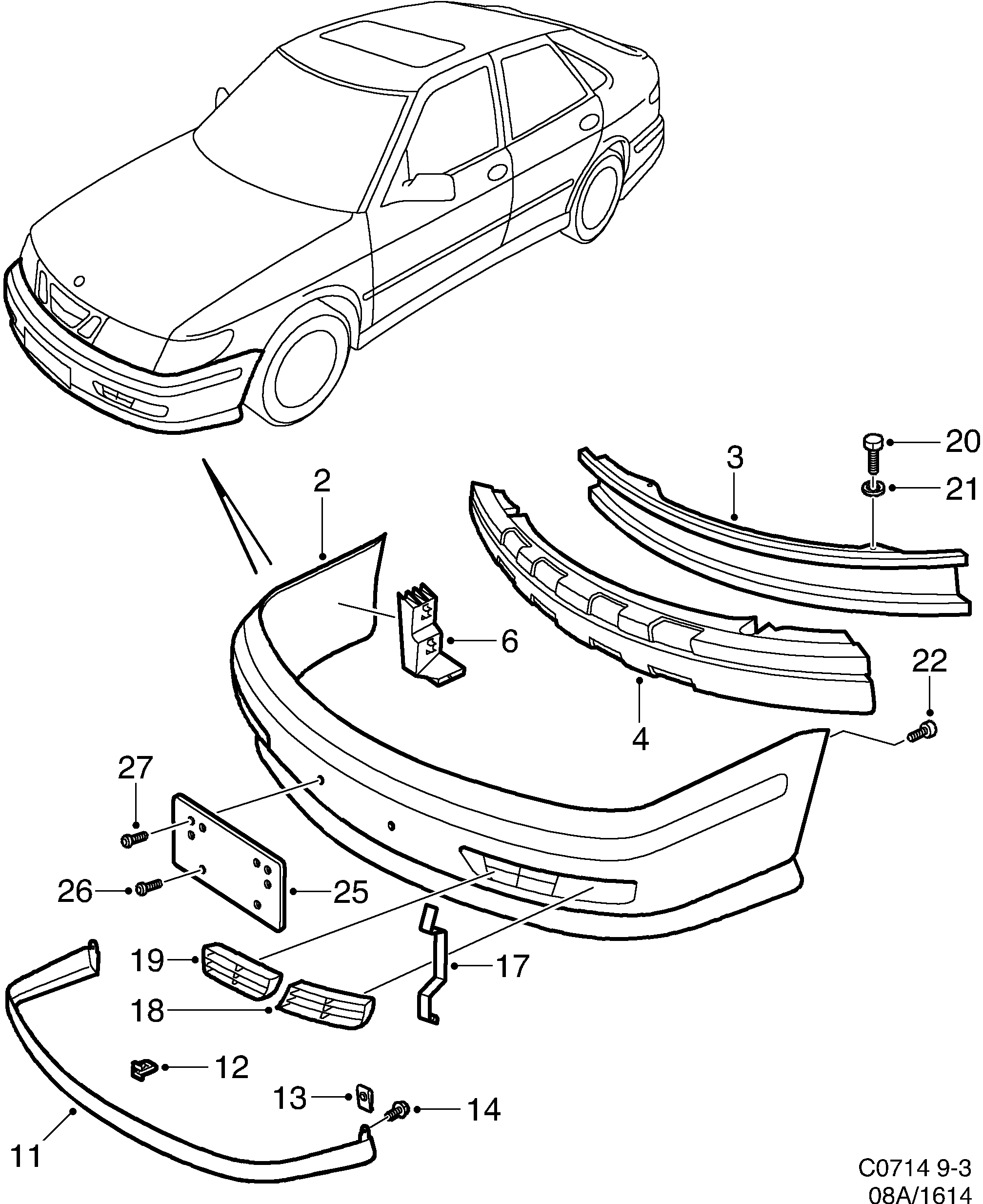 Saab 9-3 (9400) Bumper, front Exterior Sports Kit, ''SE'' diagram