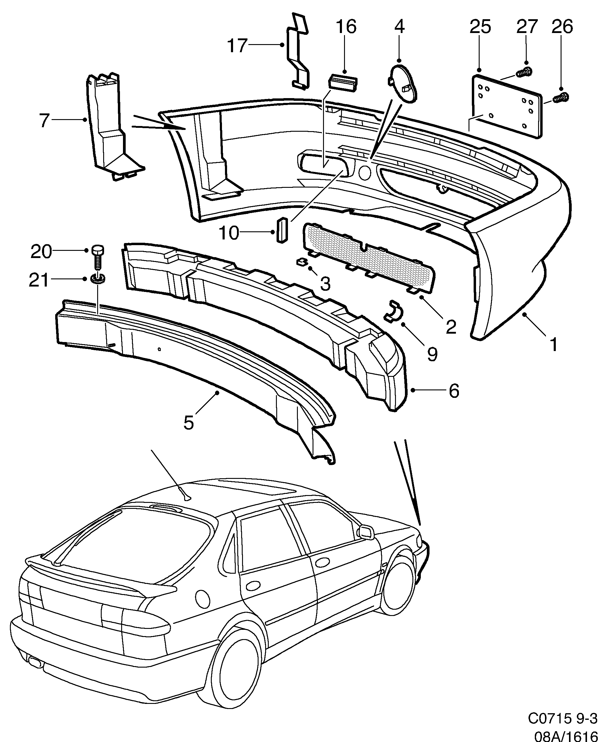 Saab 9-3 (9400) Bumper, front Aero diagram