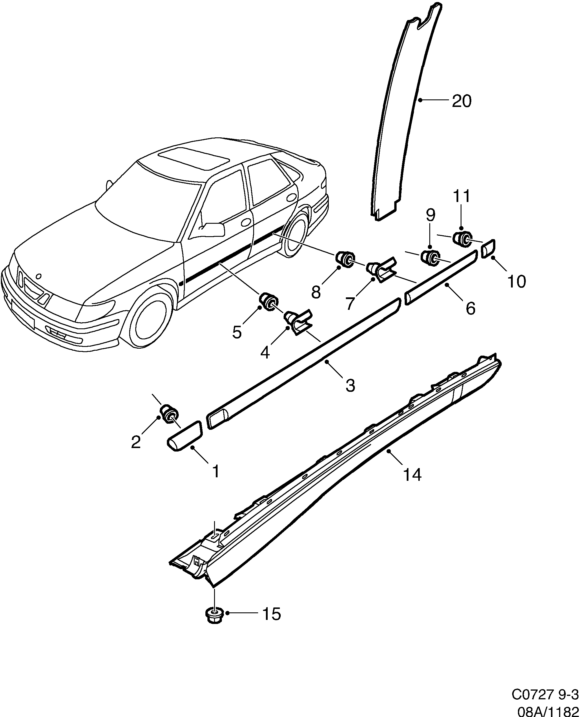Saab 9-3 (9400) Decor Exterior Sports Kit, ''SE'' diagram