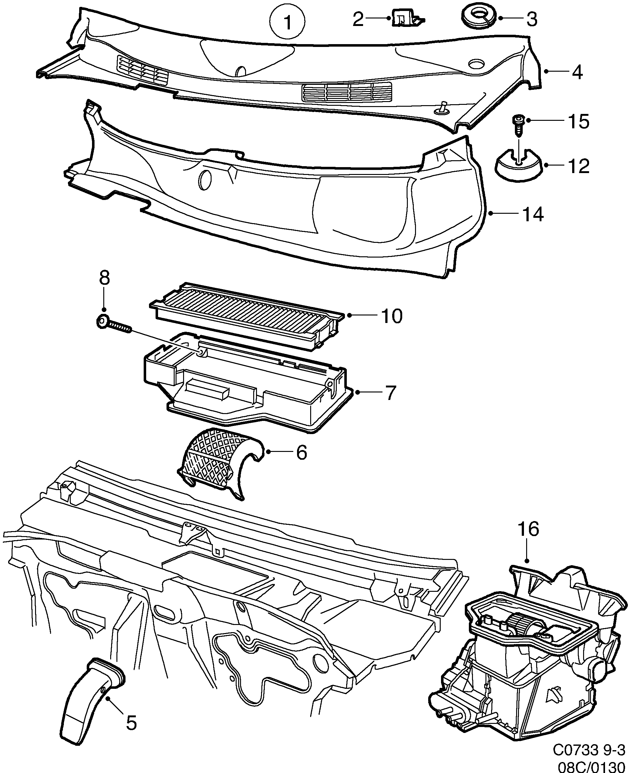 Saab 9-3 (9400) Air inlet, compartment diagram