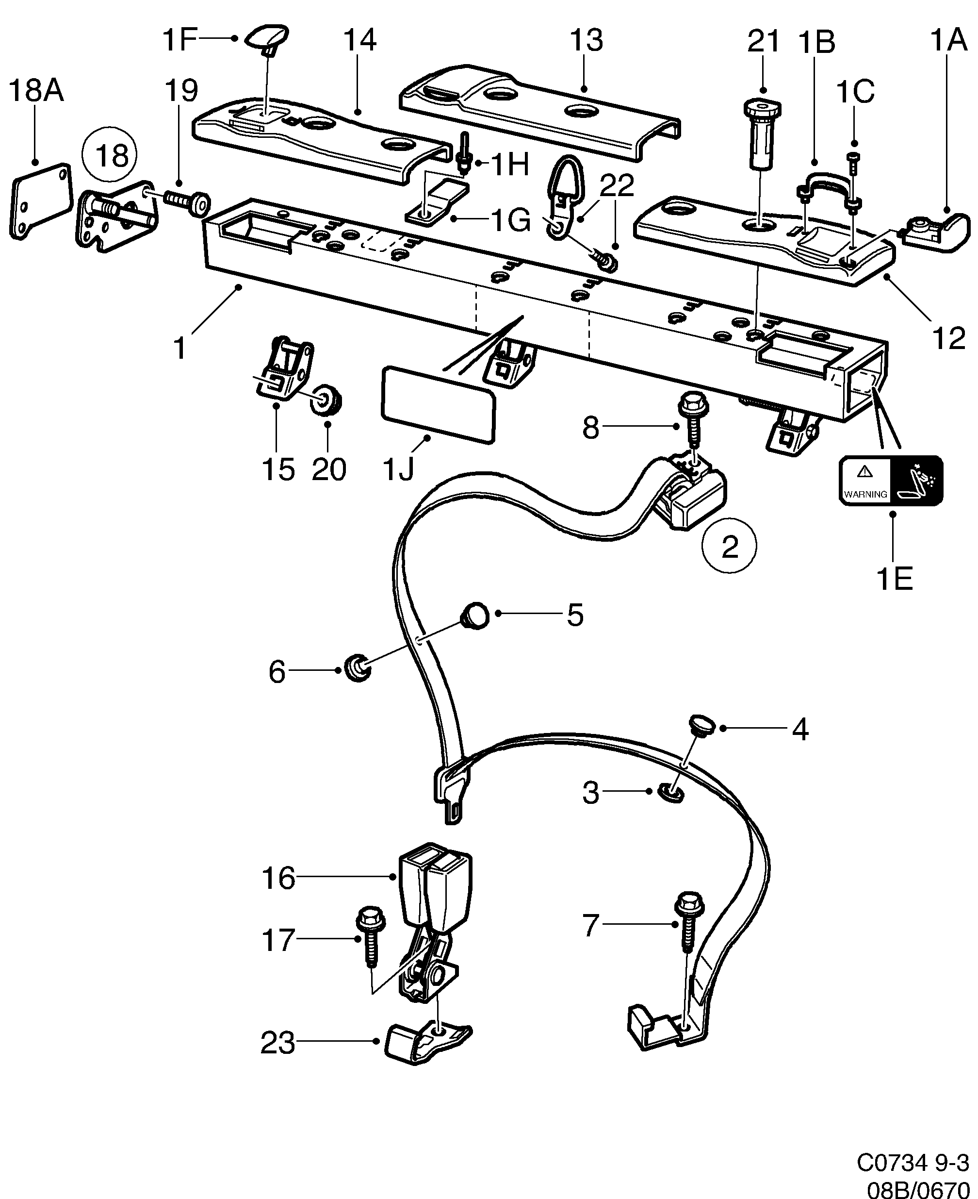 Saab 9-3 (9400) Safety belt, rear seat diagram