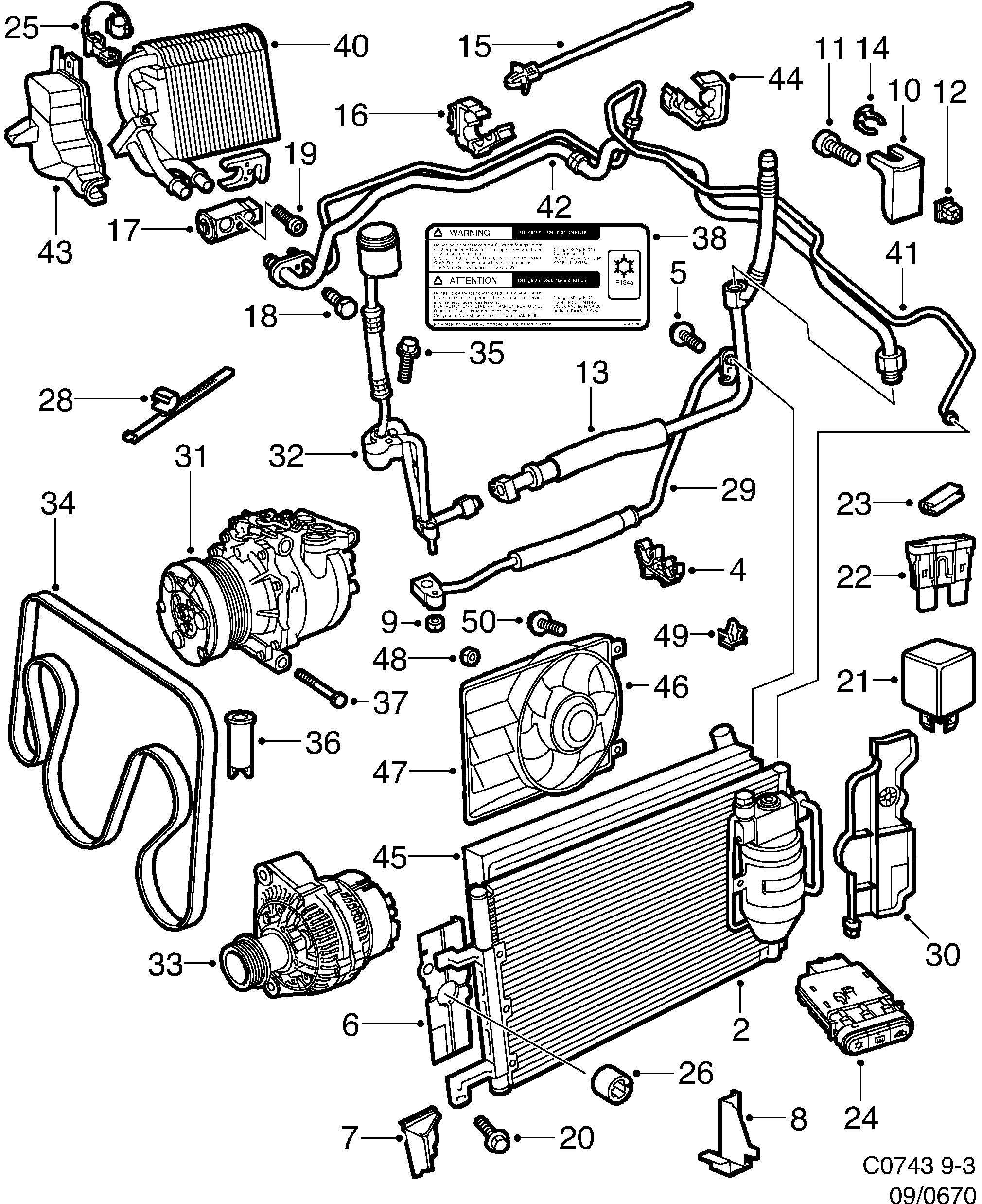 Saab 9-3 (9400) Climate control Air conditioning diagram