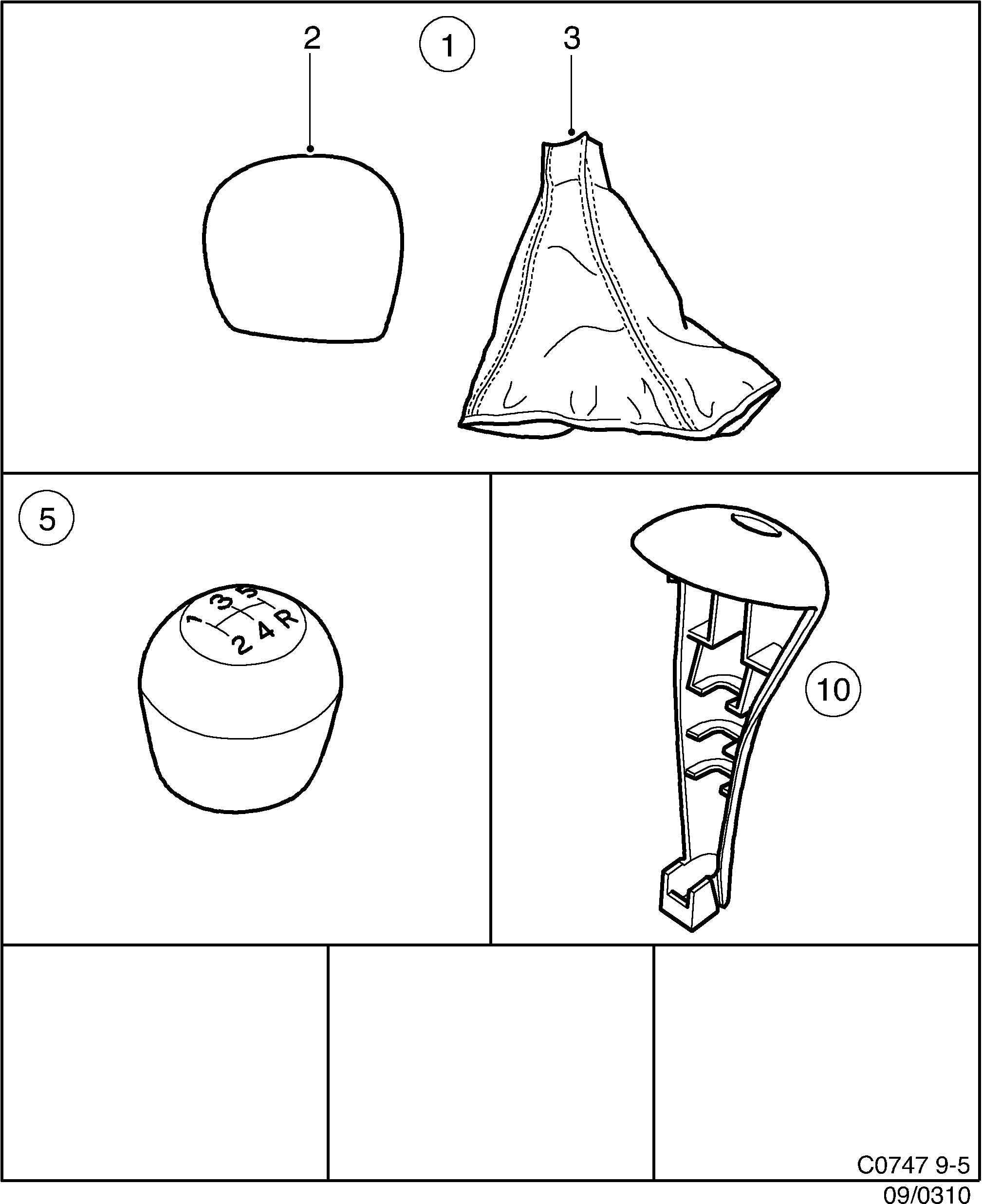 Saab 9-5 (9600) Gear lever knob Leather gaiter diagram