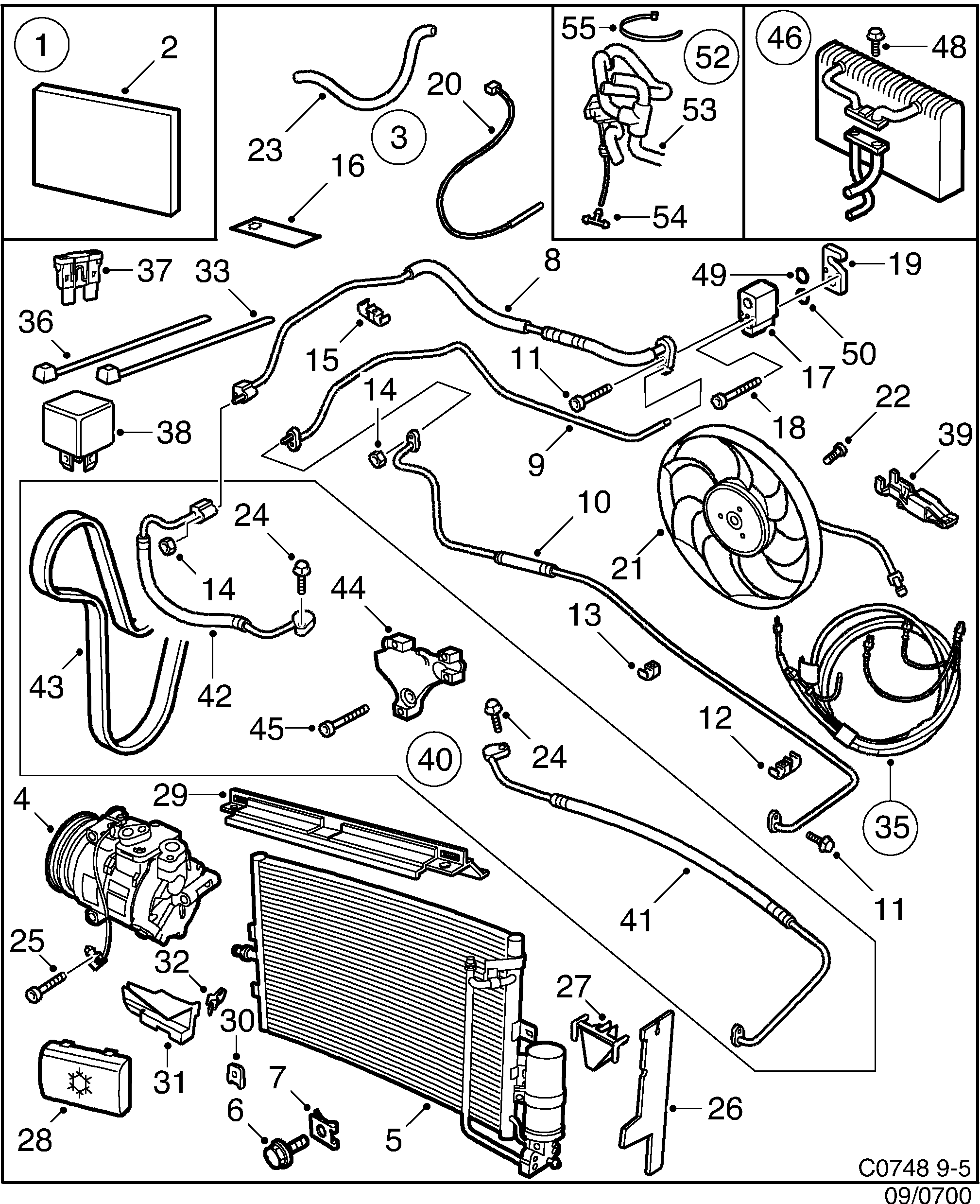 Saab 9-5 (9600) Climate control Air conditioning diagram