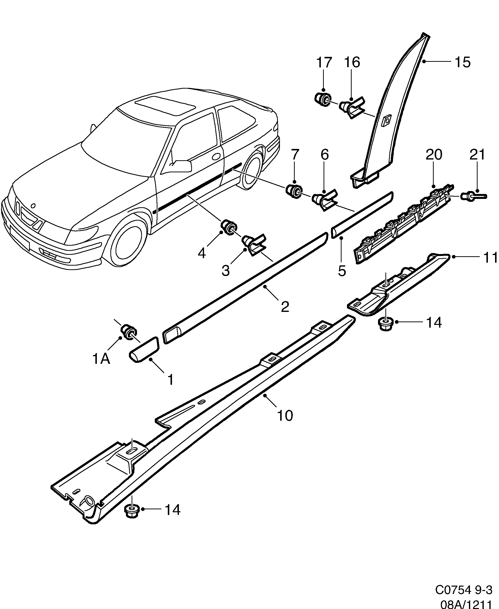 Saab 9-3 (9400) Decor Standard diagram