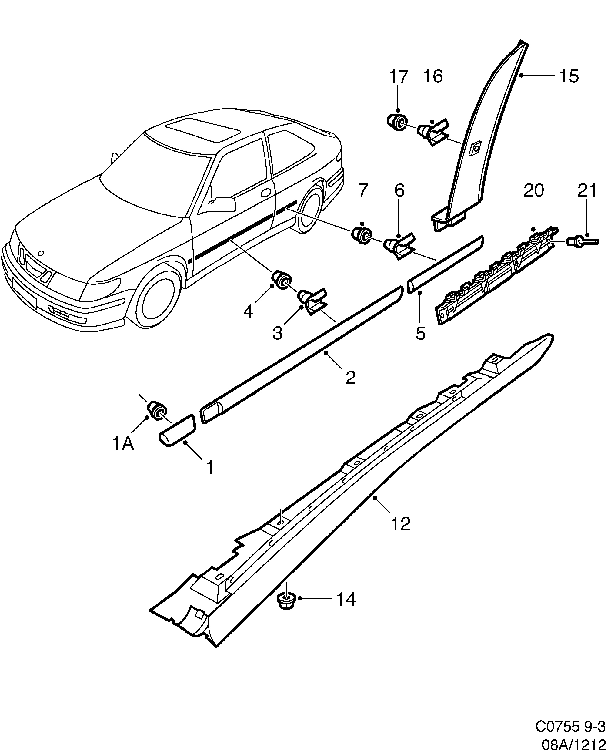 Saab 9-3 (9400) Decor Exterior Sports Kit, ''SE'' diagram