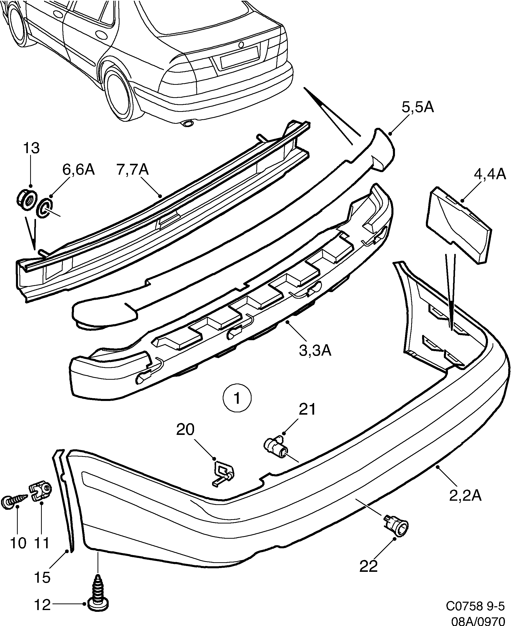 Saab 9-5 (9600) Bumper, rear diagram
