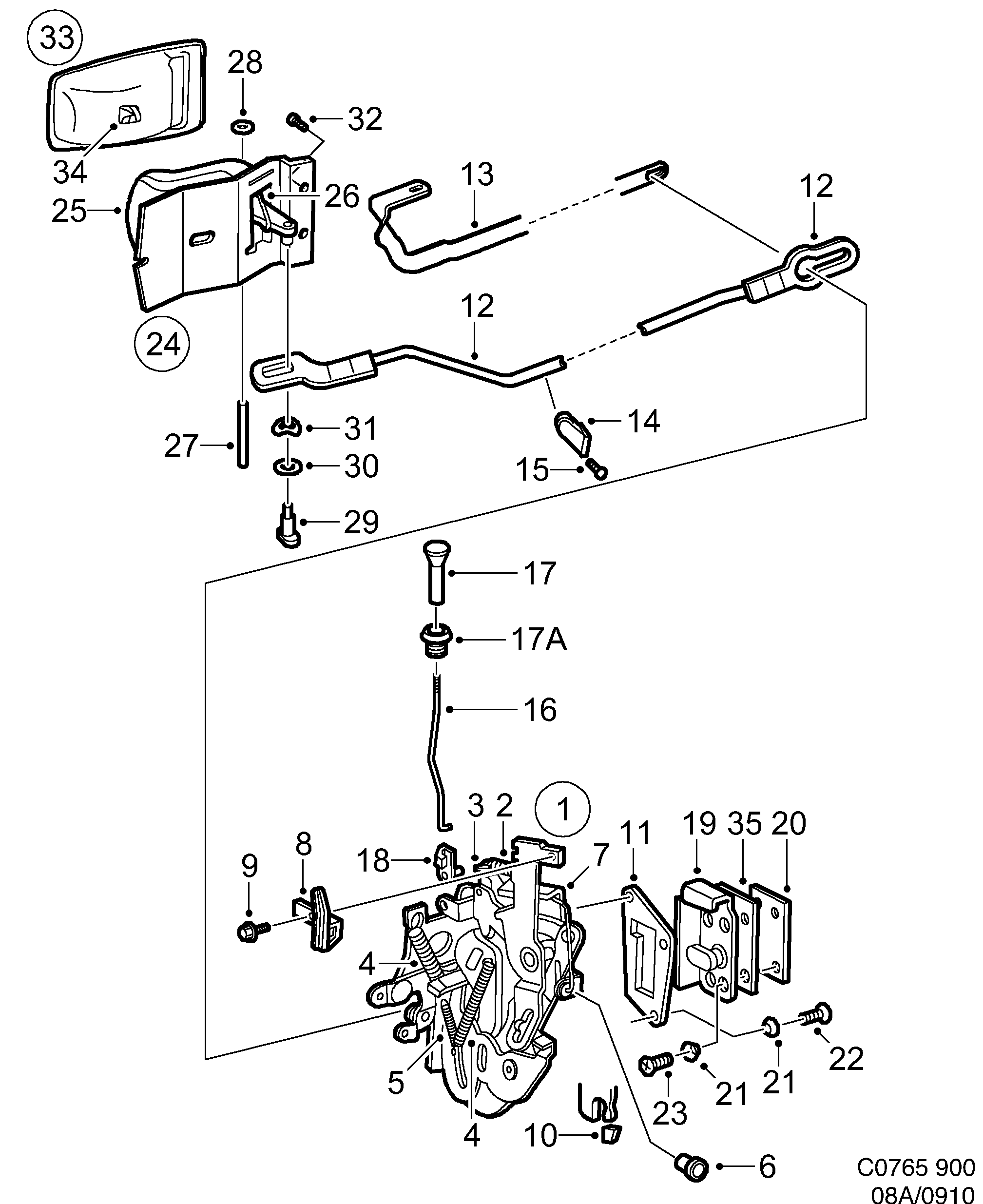 Saab 900 Door lock Front diagram