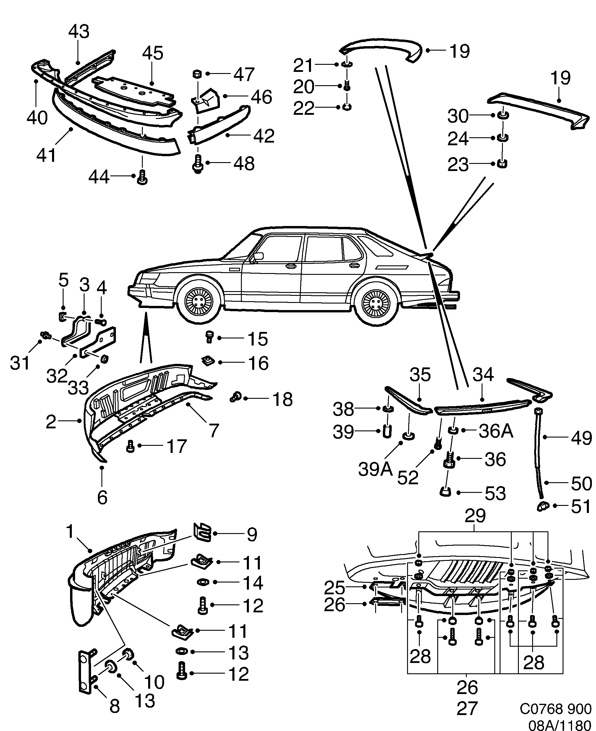 Saab 900 Spoiler diagram