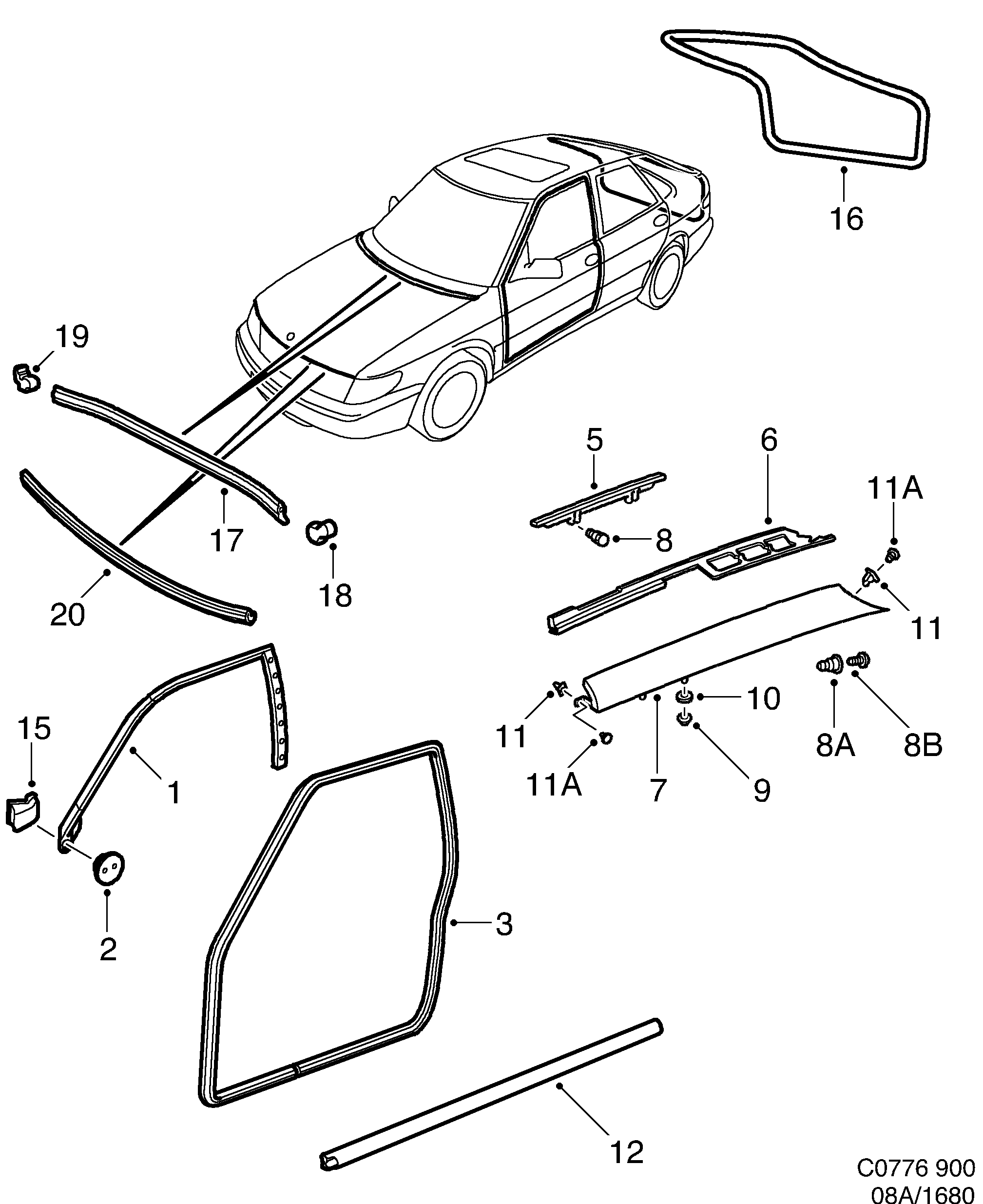 Saab 900 Other sealings diagram