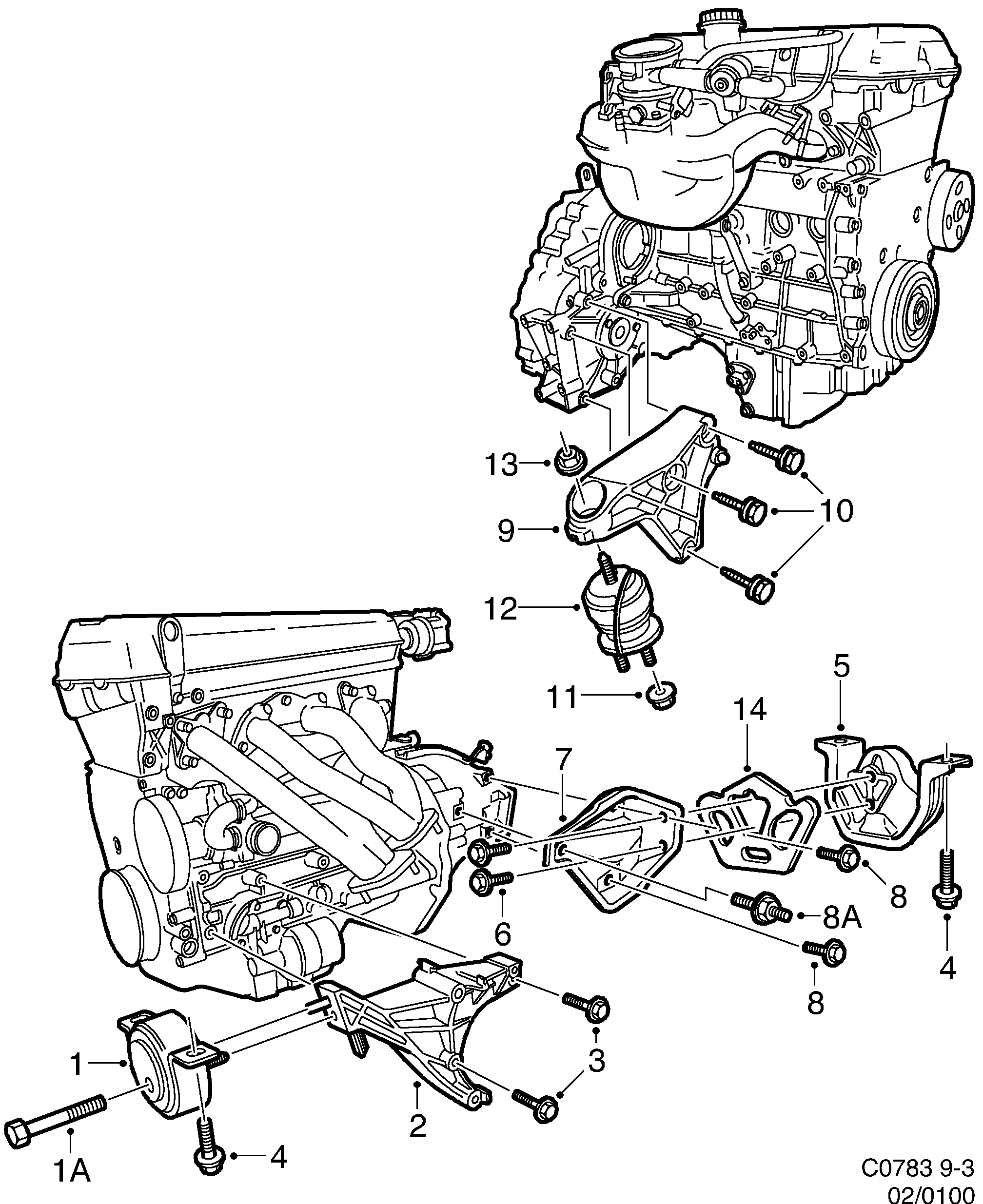 Saab 9-3 (9400) Engine suspension diagram