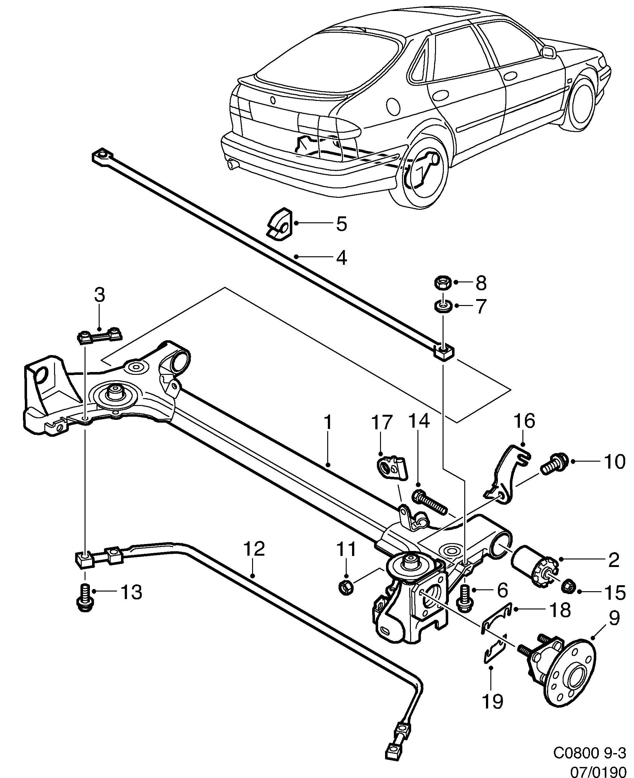 Saab 9-3 (9400) Rear axle diagram