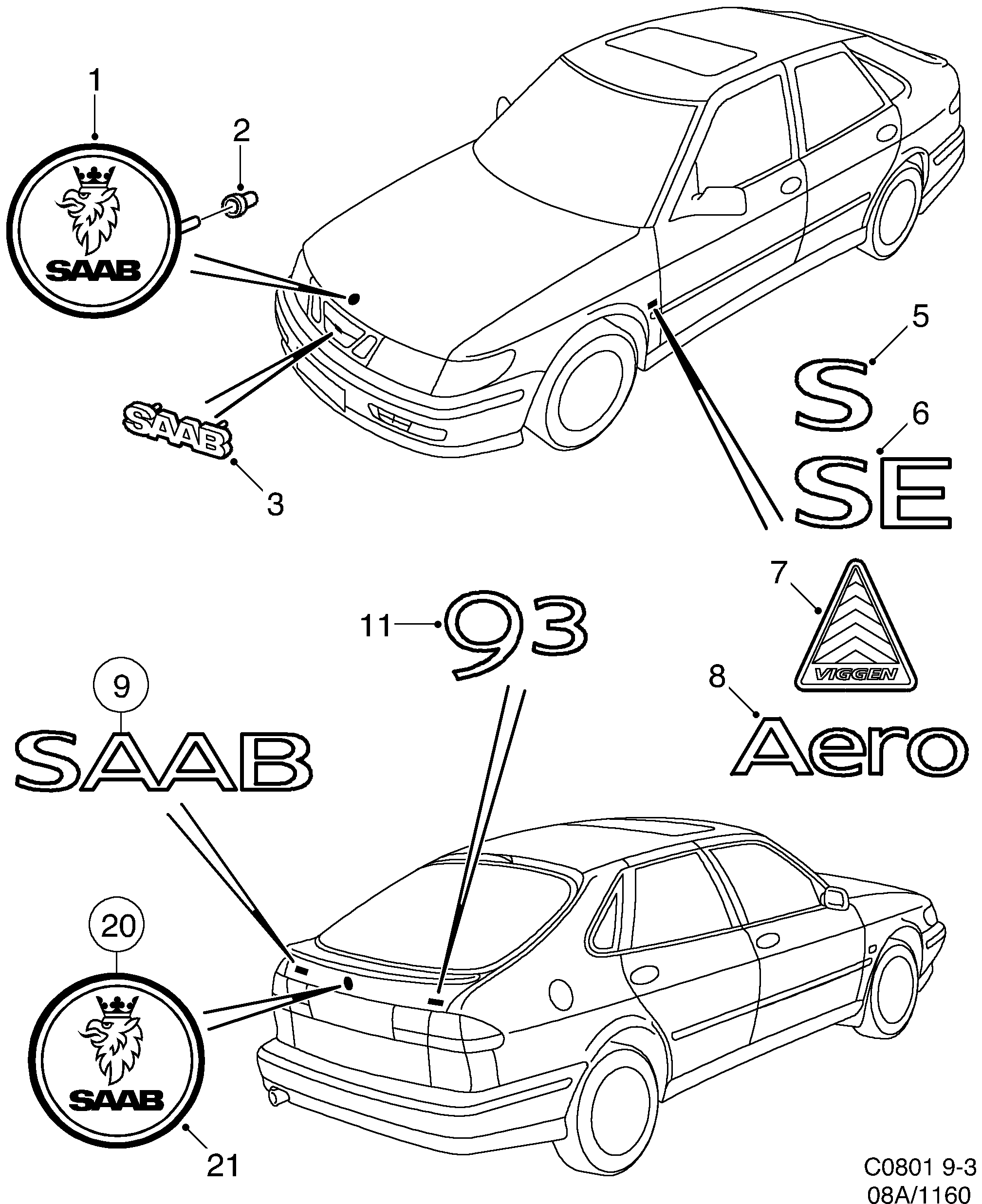 Saab 9-3 (9400) Emblem diagram