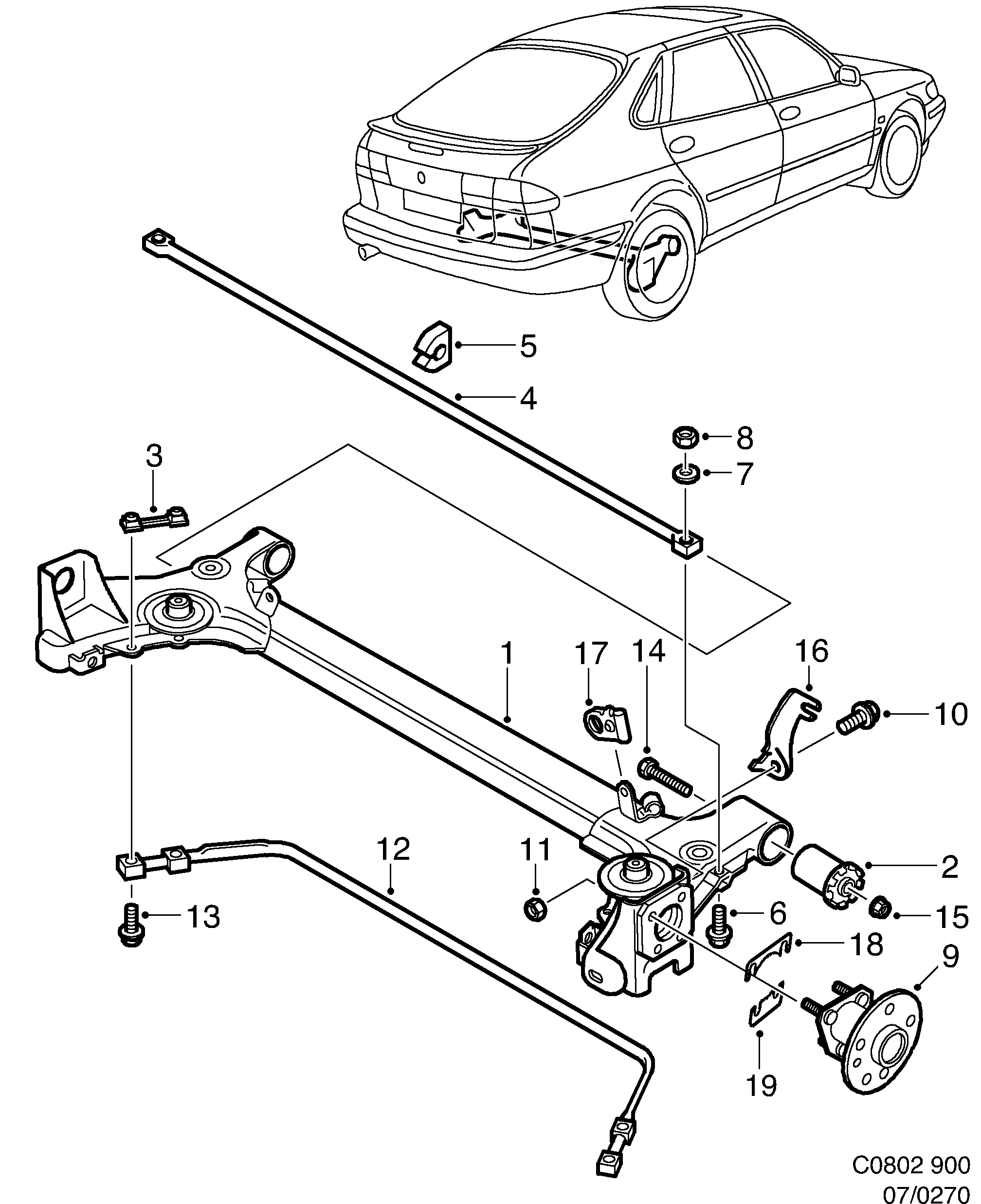 Saab 900 Rear axle diagram